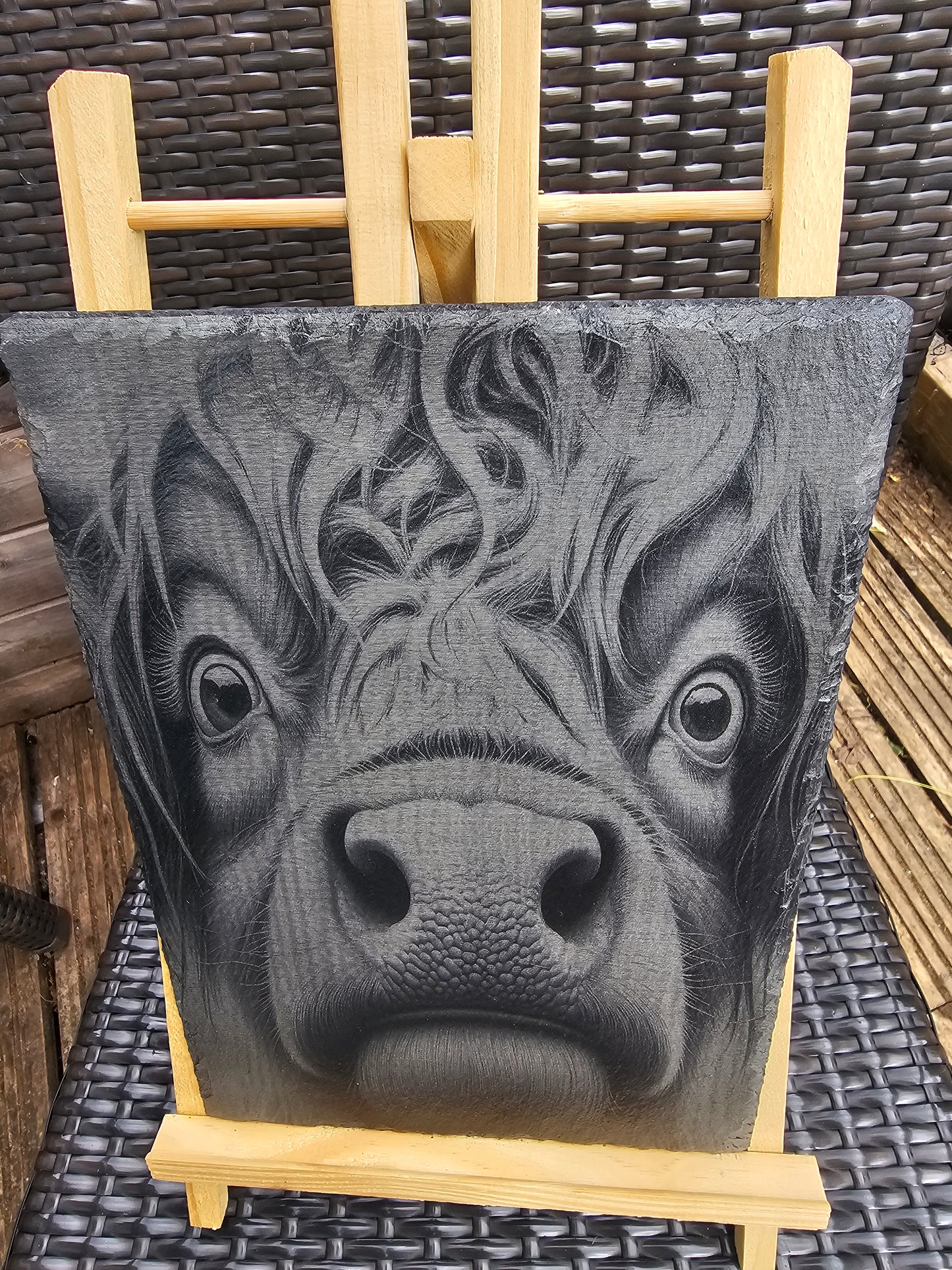 slate Highland Cow Wall Art – Laser Engraved Rustic Plaque