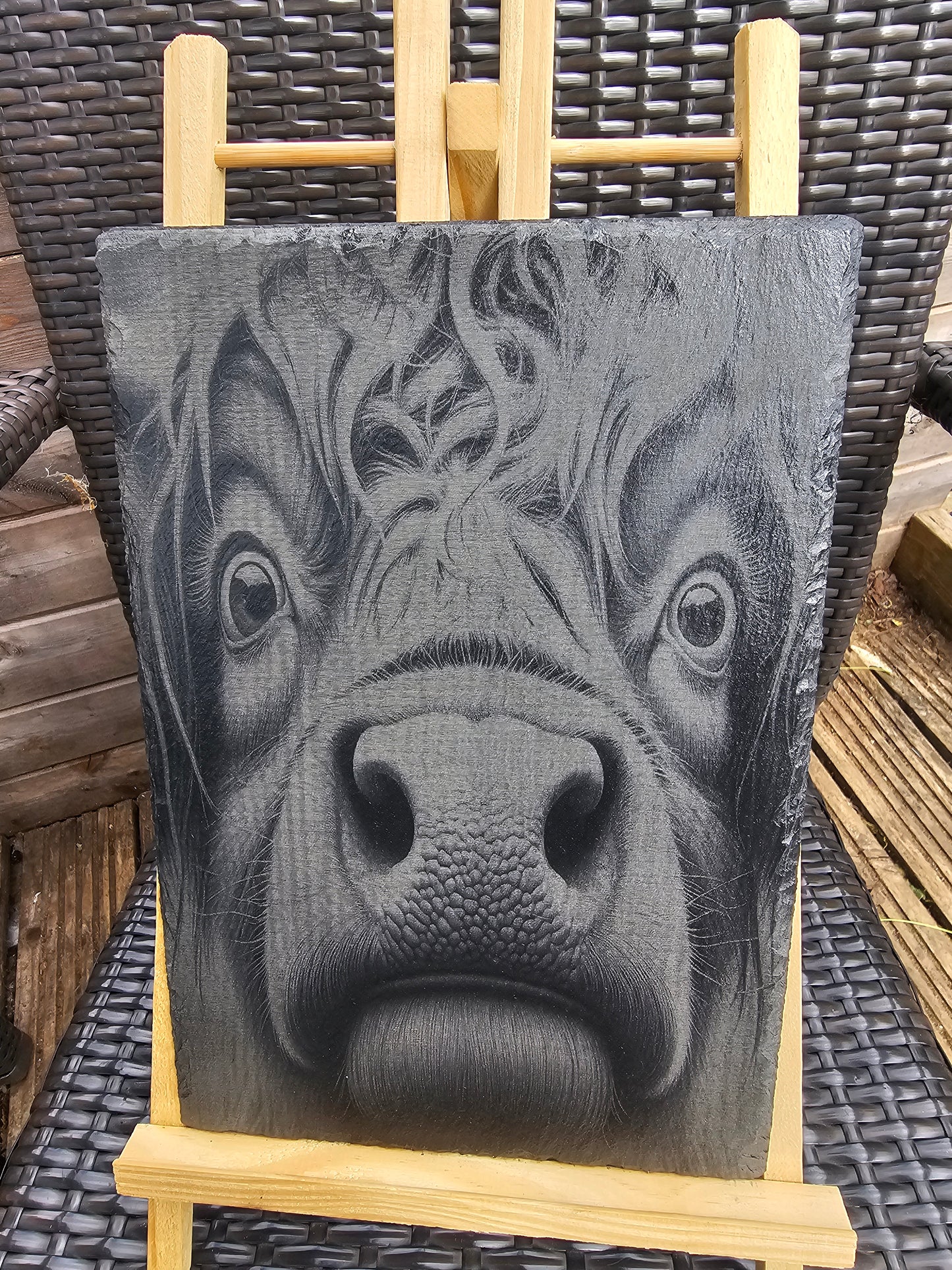 slate Highland Cow Wall Art – Laser Engraved Rustic Plaque