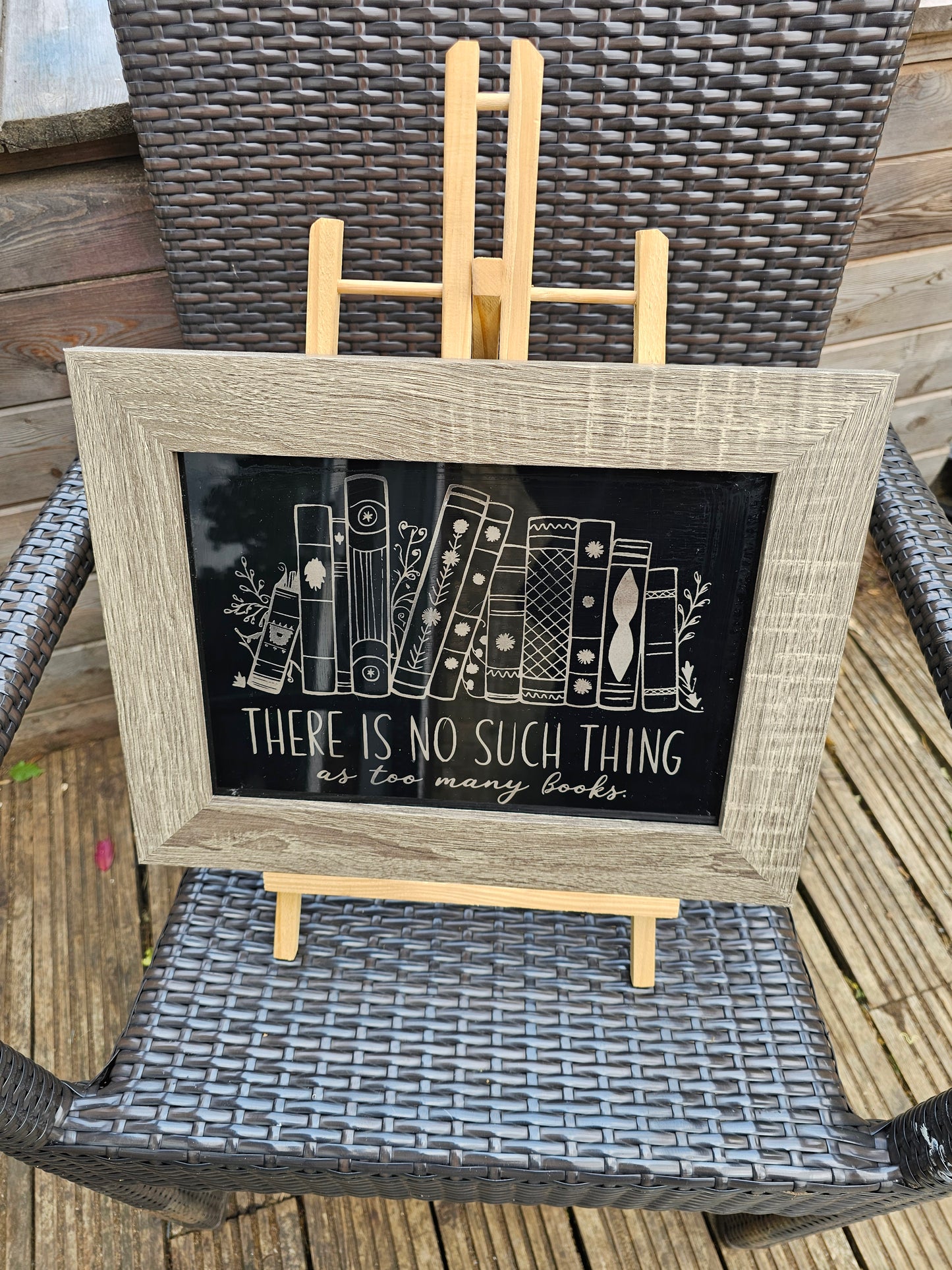 painted glass Laser engraved “There Is No Such Thing As Too Many Books