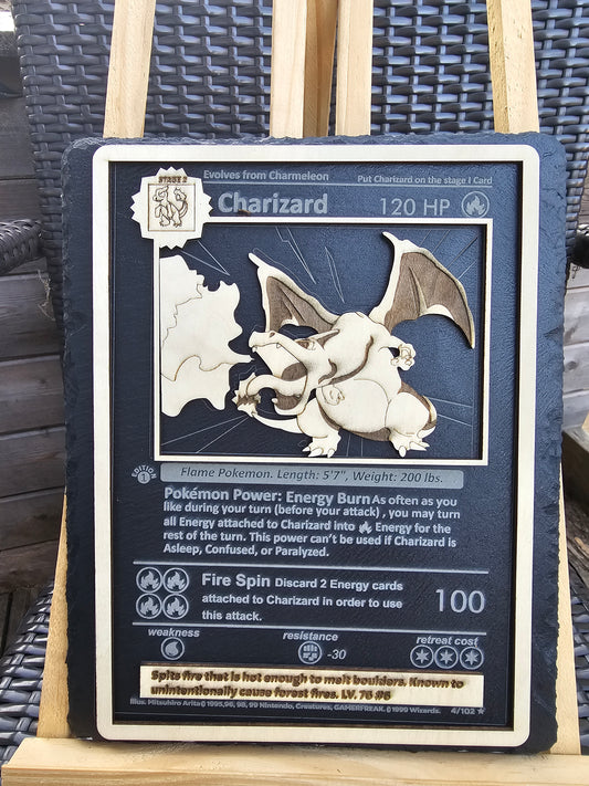 Charizard 3D Pokémon Slate Art – Laser Engraved Slate & Basswood