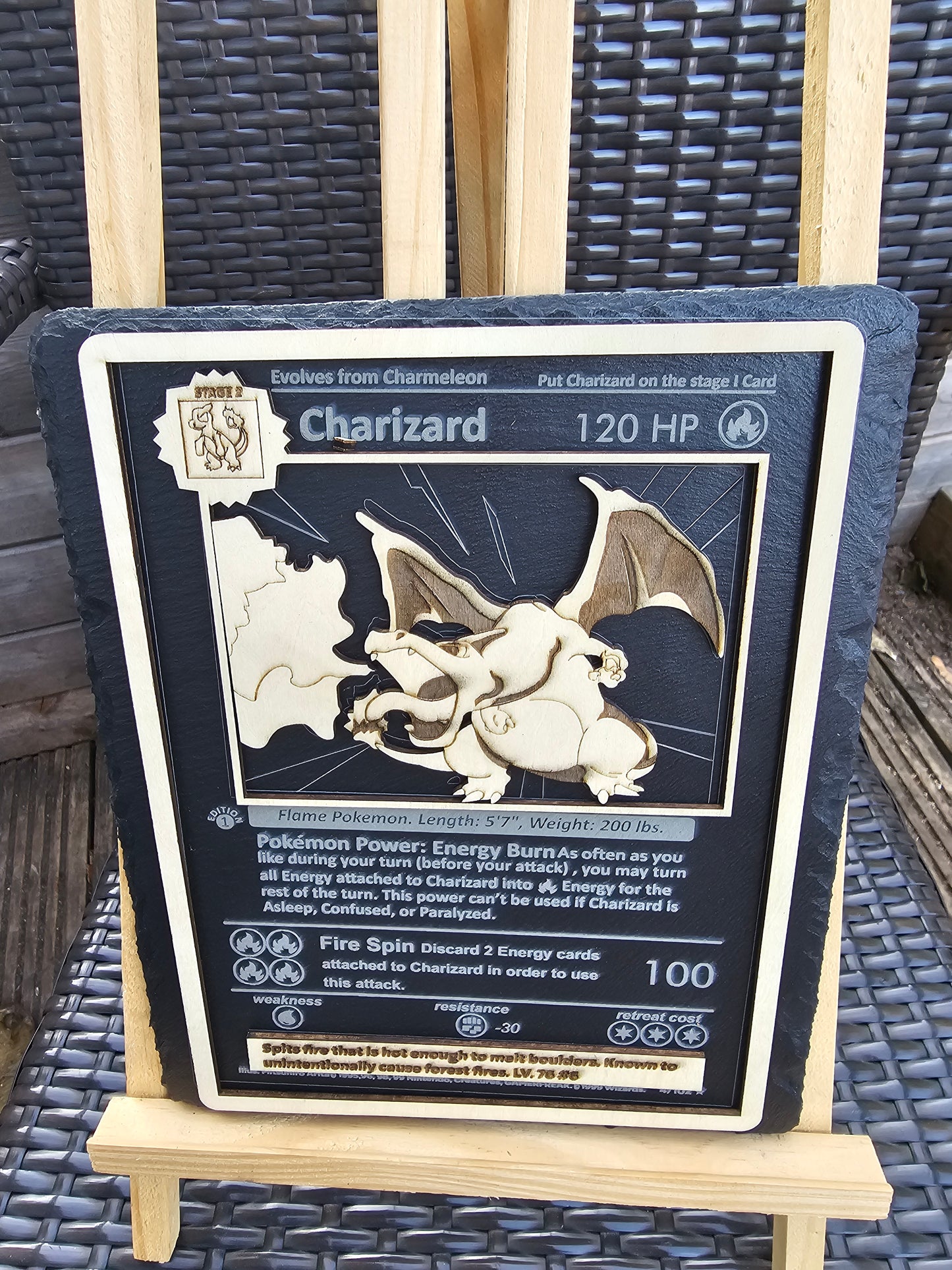 Charizard 3D Pokémon Slate Art – Laser Engraved Slate & Basswood