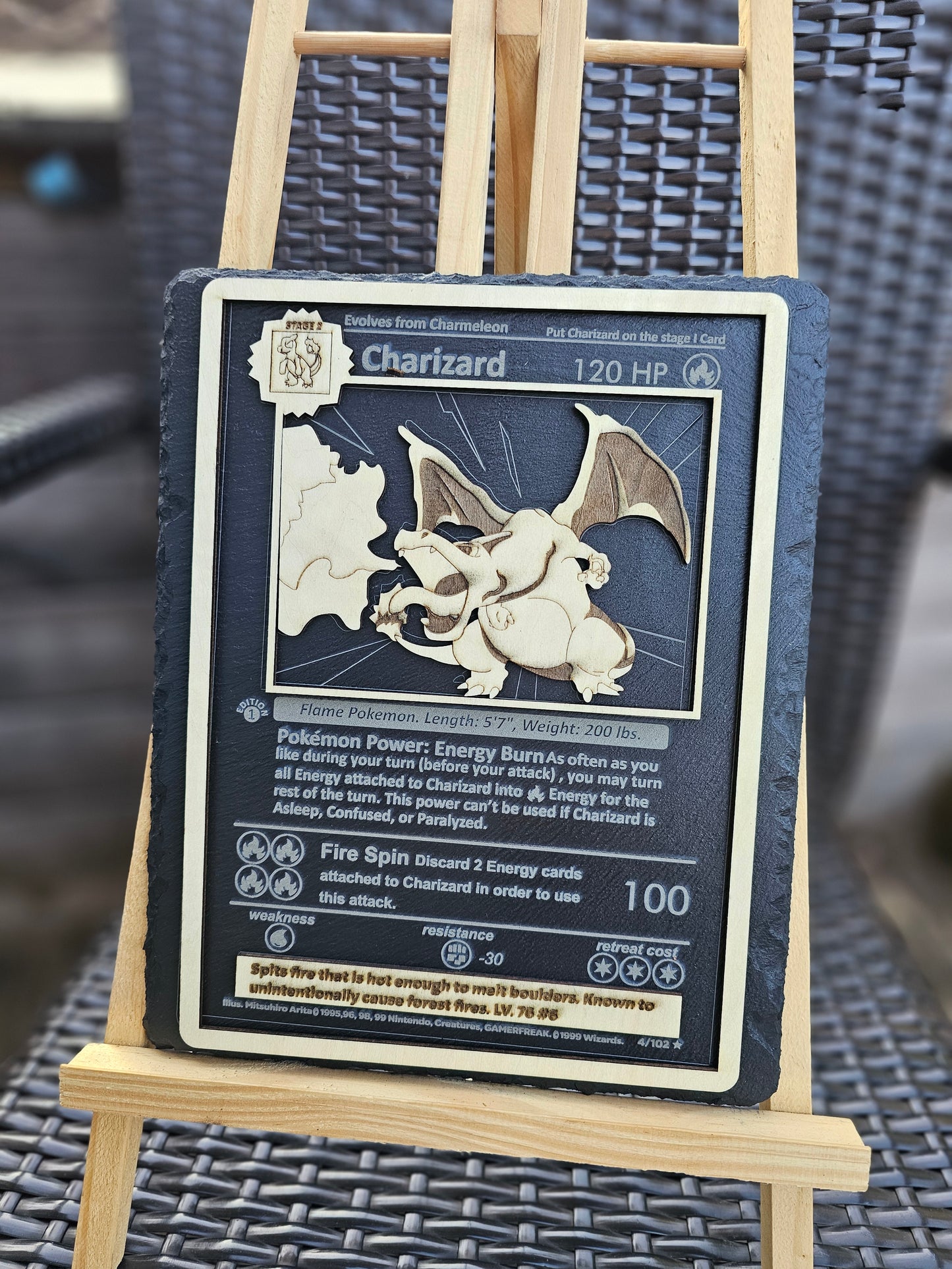Charizard 3D Pokémon Slate Art – Laser Engraved Slate & Basswood