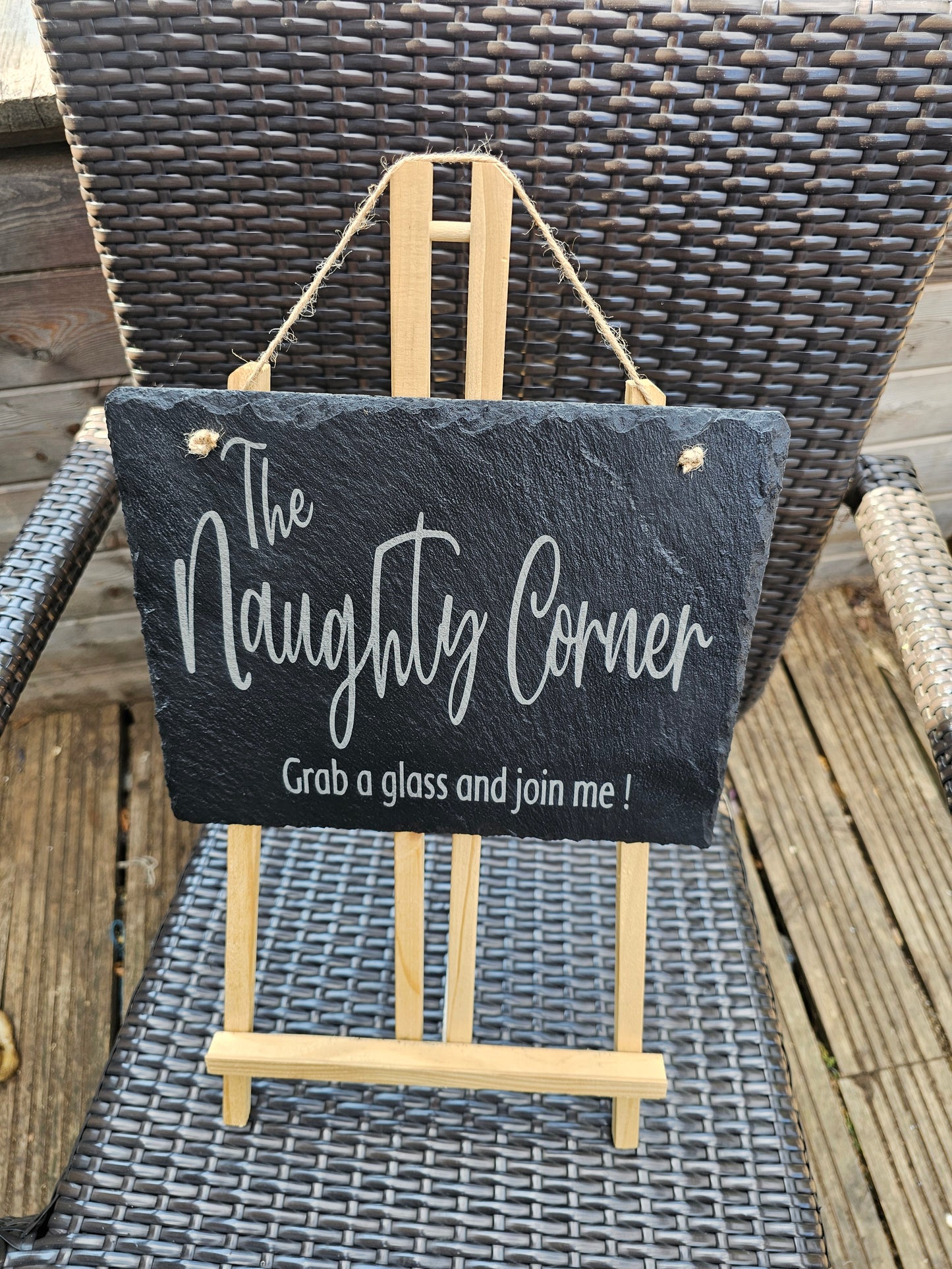 slate The Naughty Corner Sign – Laser Engraved 25x20cm Hanging Plaque