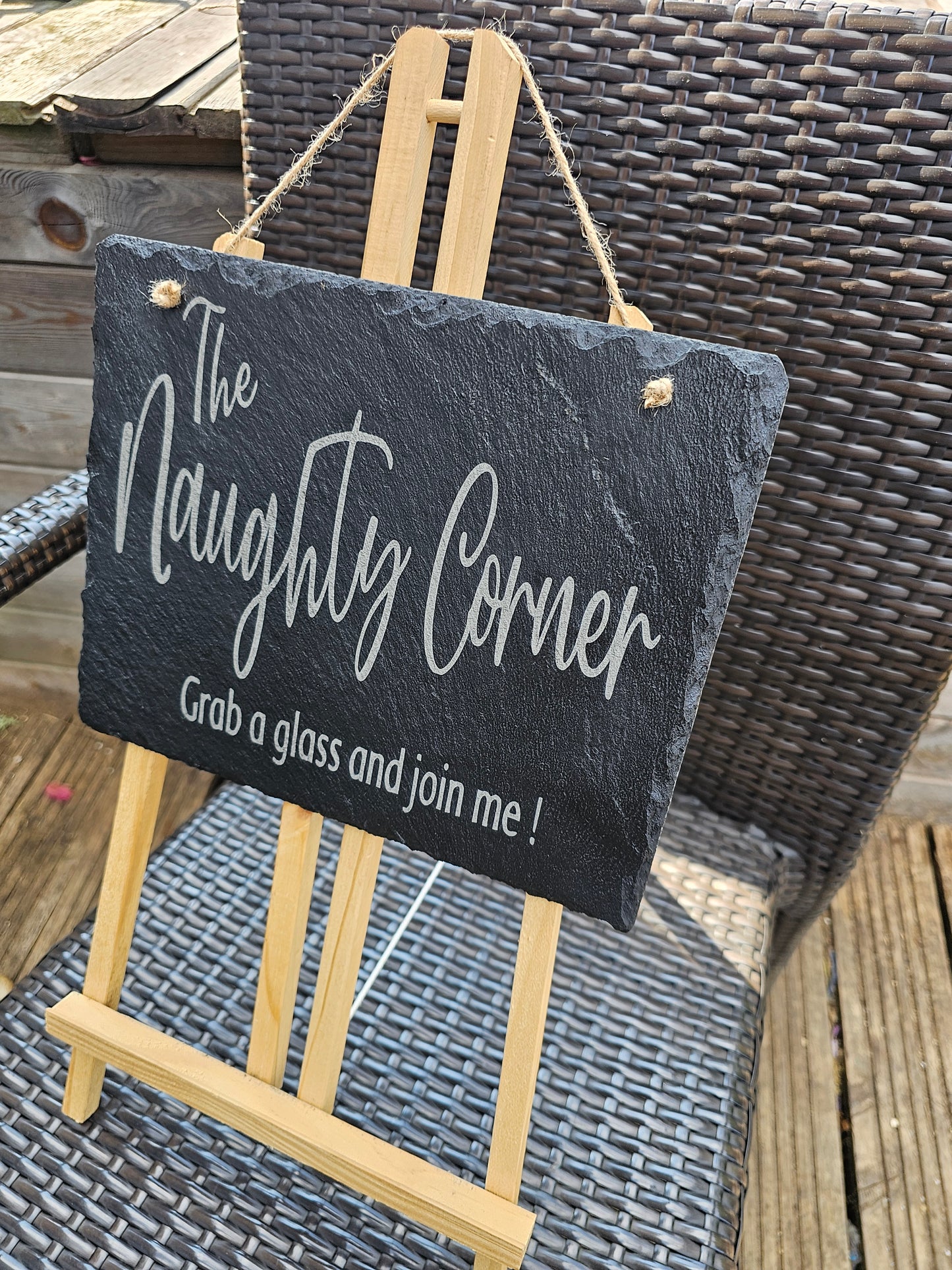 slate The Naughty Corner Sign – Laser Engraved 25x20cm Hanging Plaque