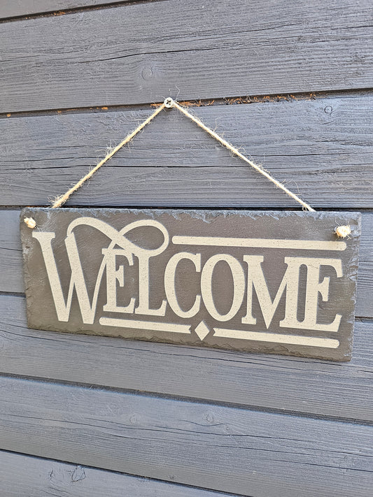 slate WELCOME Sign – Laser Engraved Hanging Plaque | Rustic Outdoor