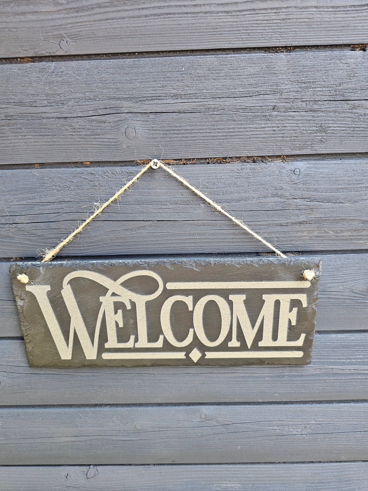 slate WELCOME Sign – Laser Engraved Hanging Plaque | Rustic Outdoor