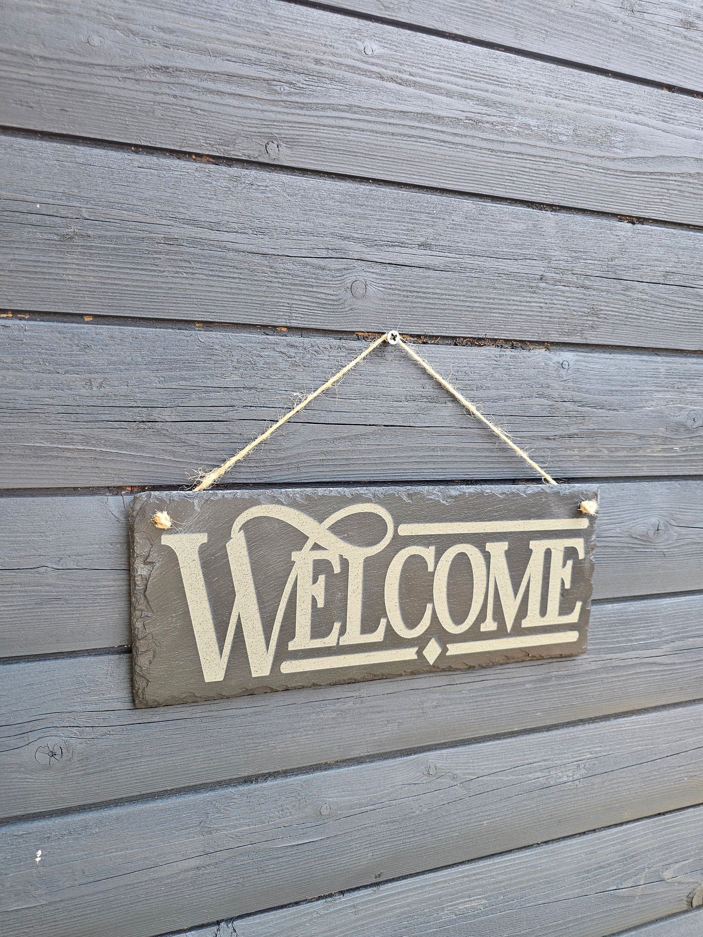 slate WELCOME Sign – Laser Engraved Hanging Plaque | Rustic Outdoor