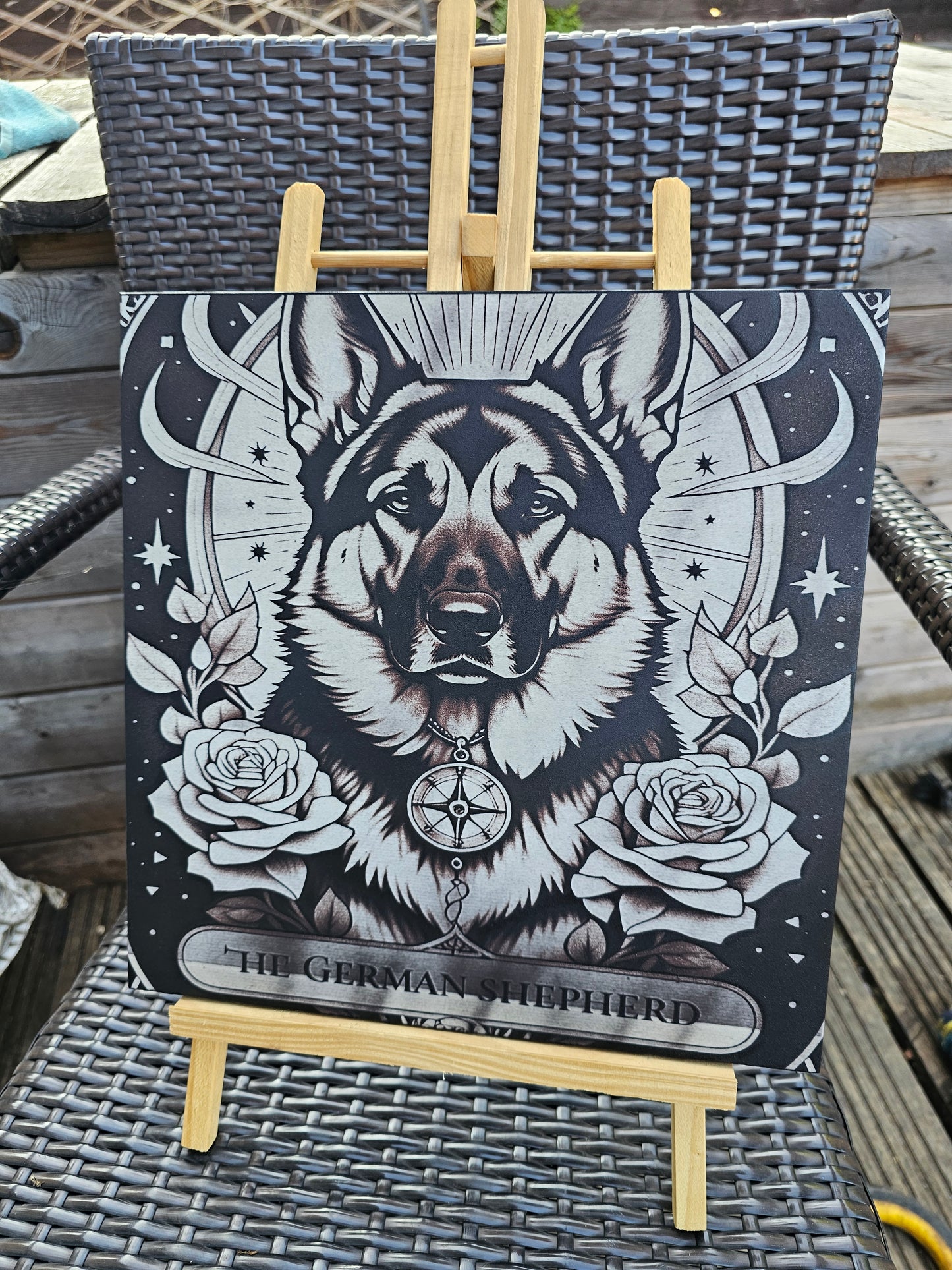 TILE German Shepherd Spirit Animal Art – 30cm x 30cm Hand-Sprayed