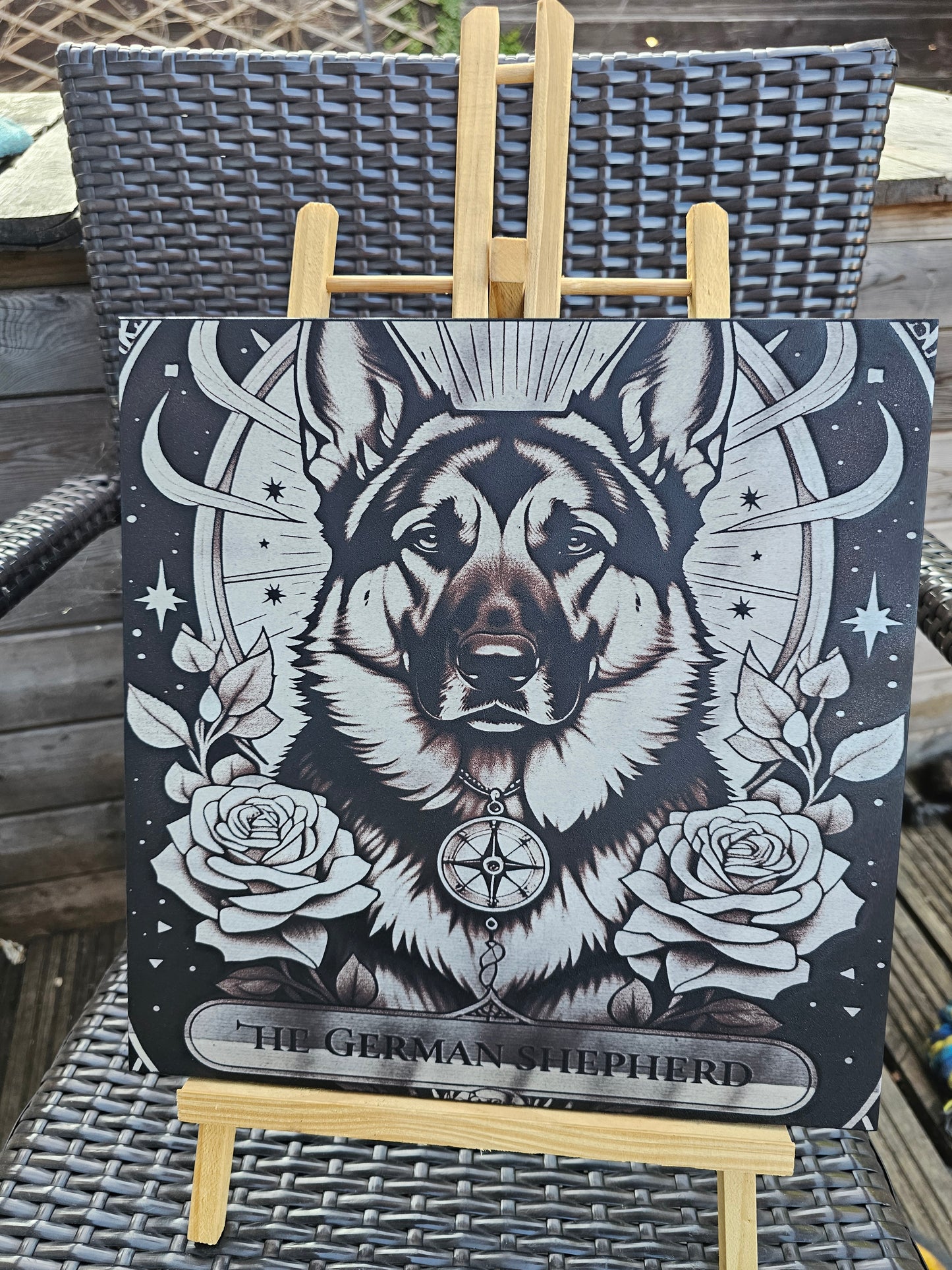TILE German Shepherd Spirit Animal Art – 30cm x 30cm Hand-Sprayed