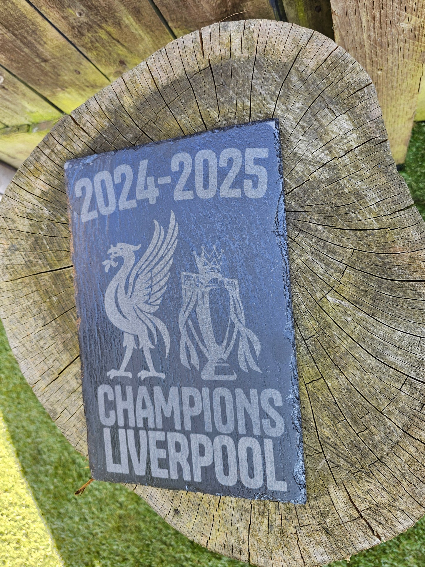 slate Liverpool FC 2024–2025 Champions Sign – 30cm x 20cm Laser