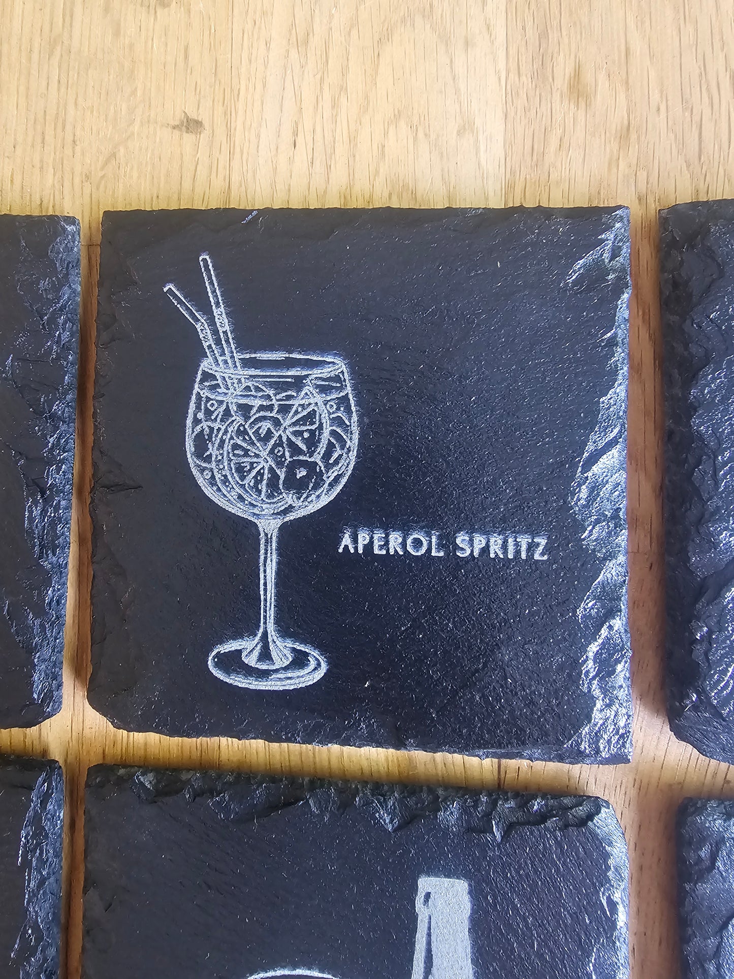 slate Laser Engraved Drinks Coaster Set – 6x Alcohol Designs