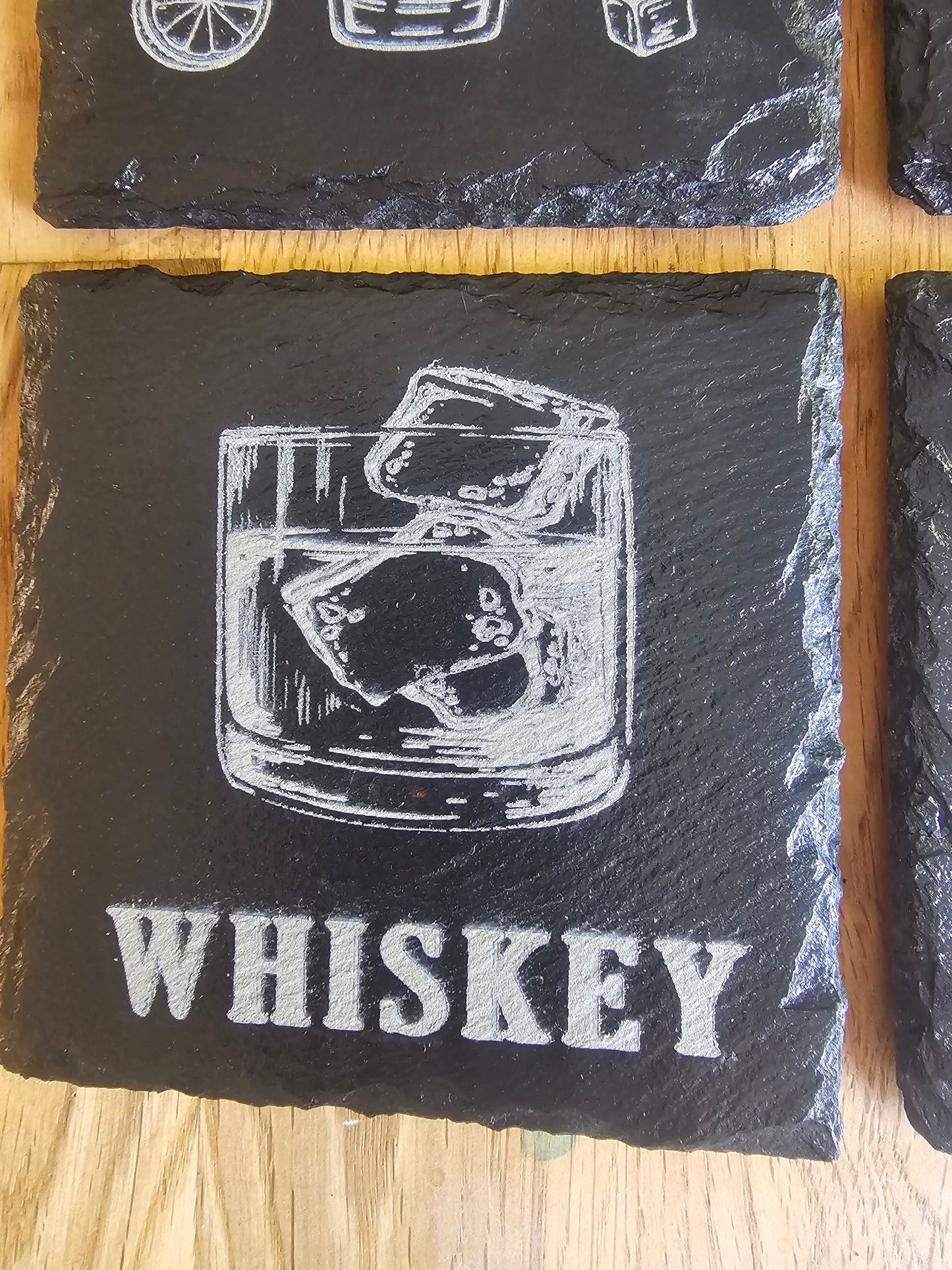 slate Laser Engraved Drinks Coaster Set – 6x Alcohol Designs
