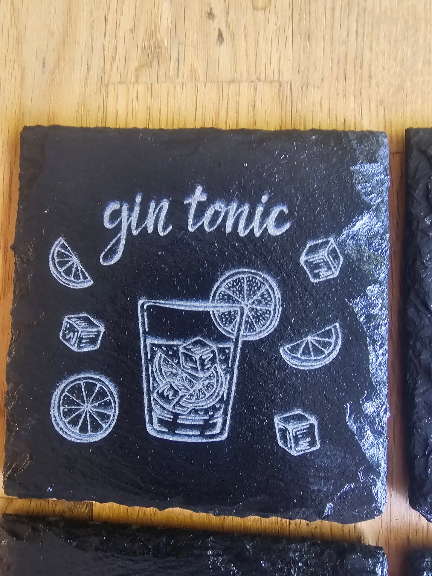slate Laser Engraved Drinks Coaster Set – 6x Alcohol Designs