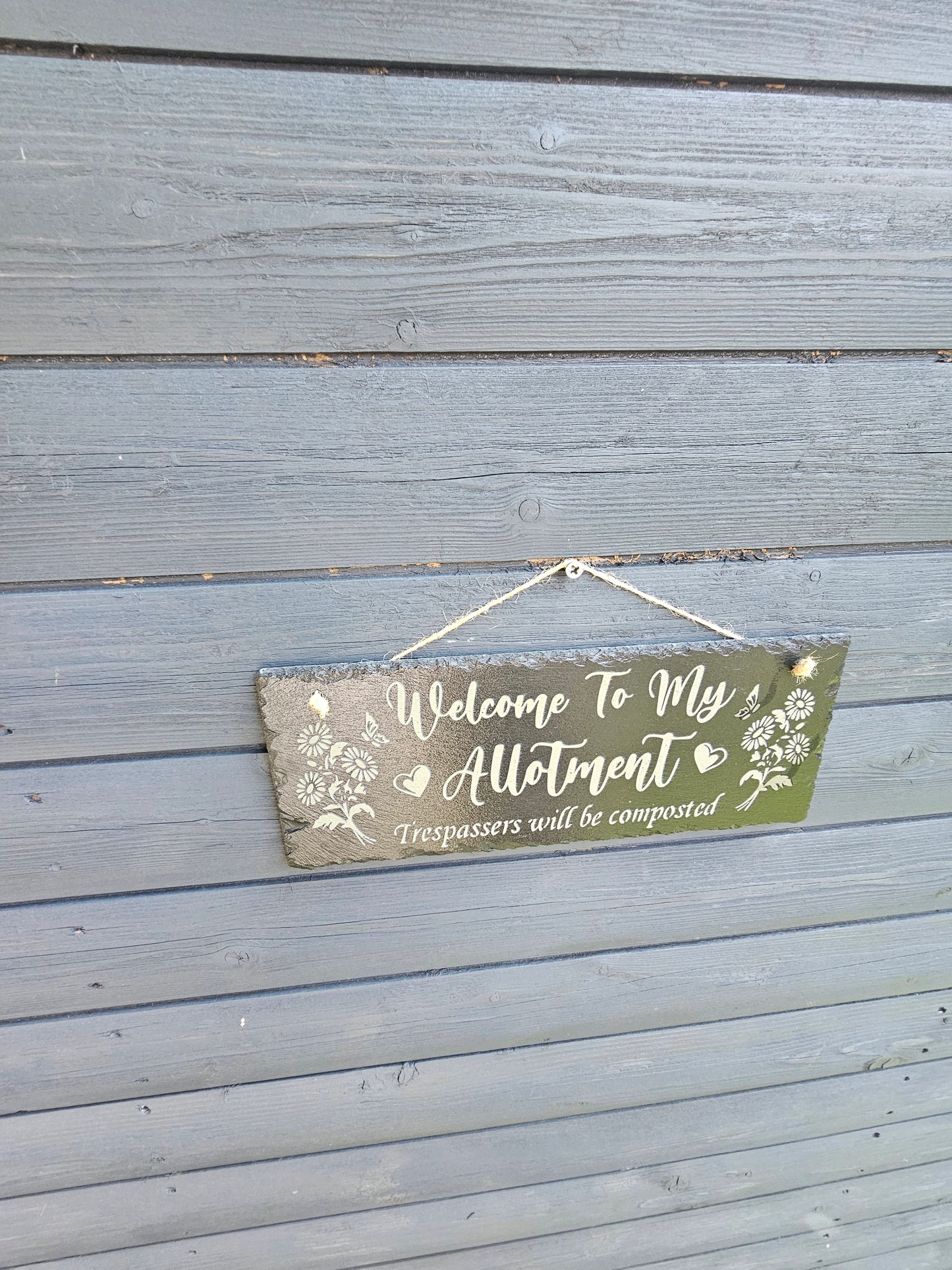 slate Welcome to My Allotment Sign – “Trespassers Will Be Composted”