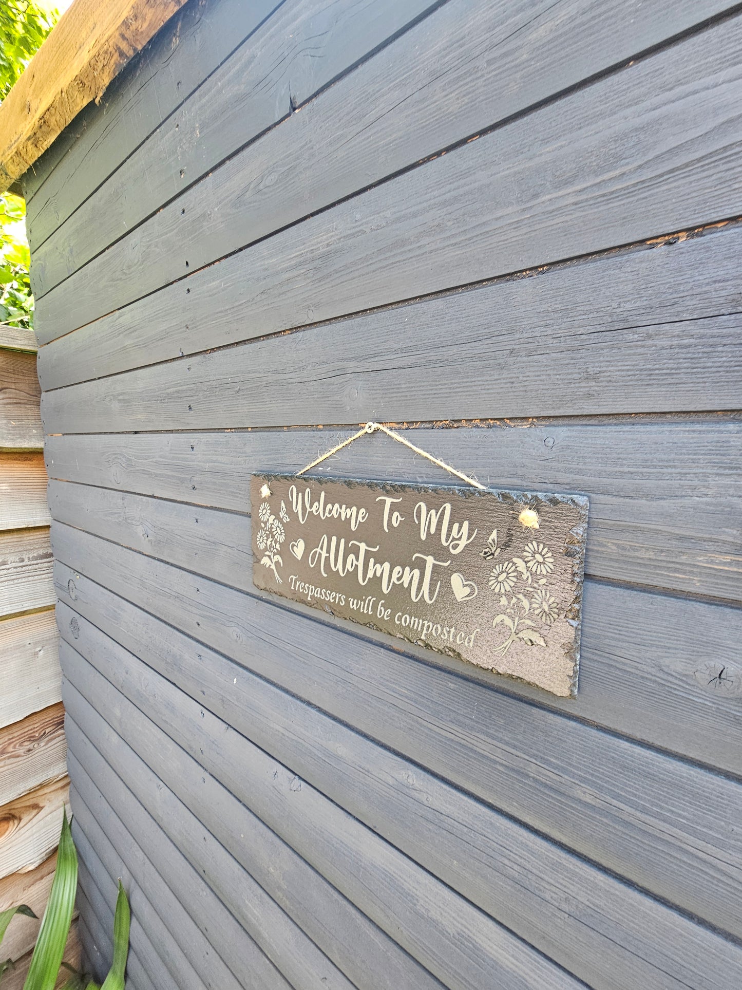 slate Welcome to My Allotment Sign – “Trespassers Will Be Composted”