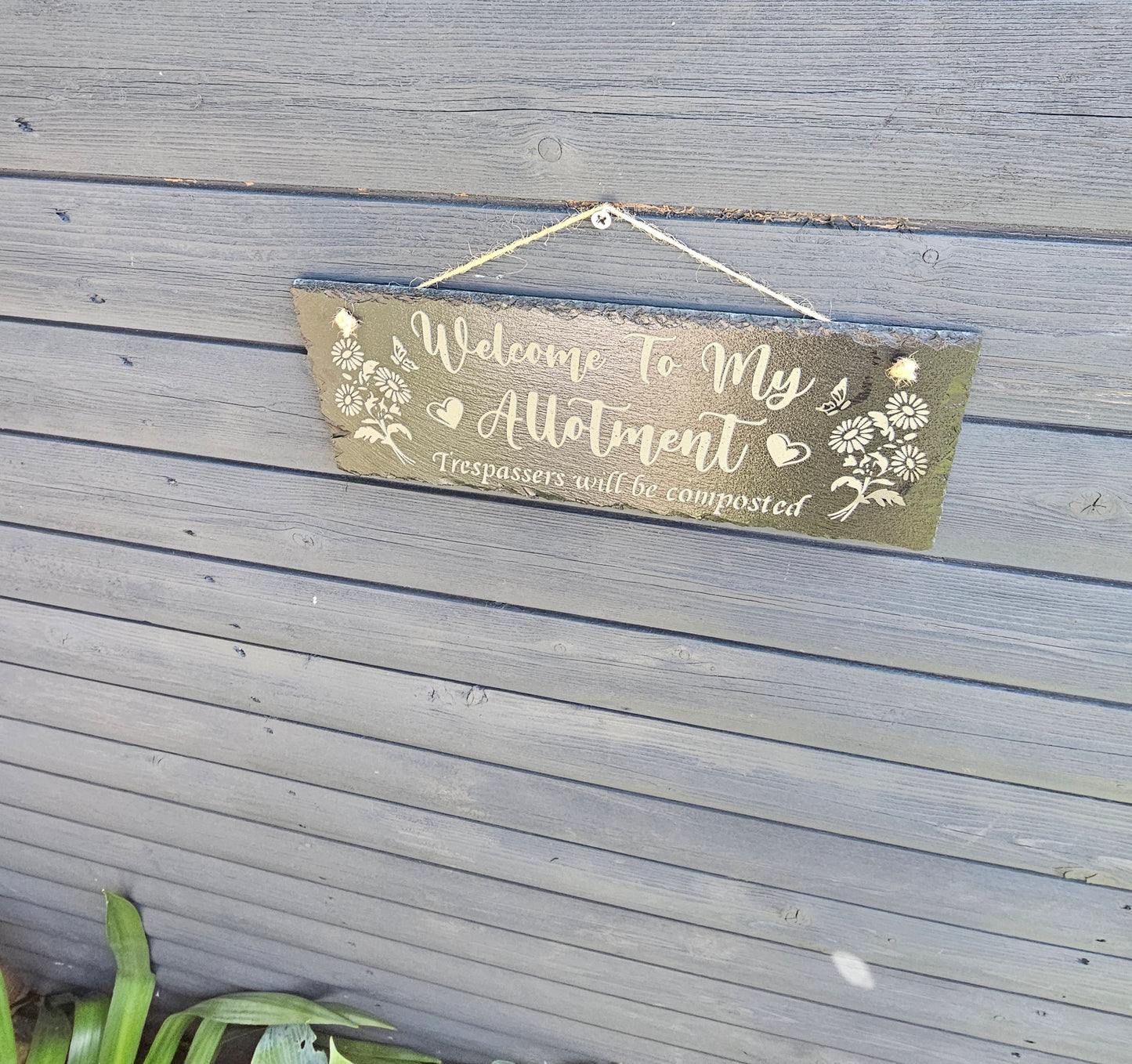 slate Welcome to My Allotment Sign – “Trespassers Will Be Composted”