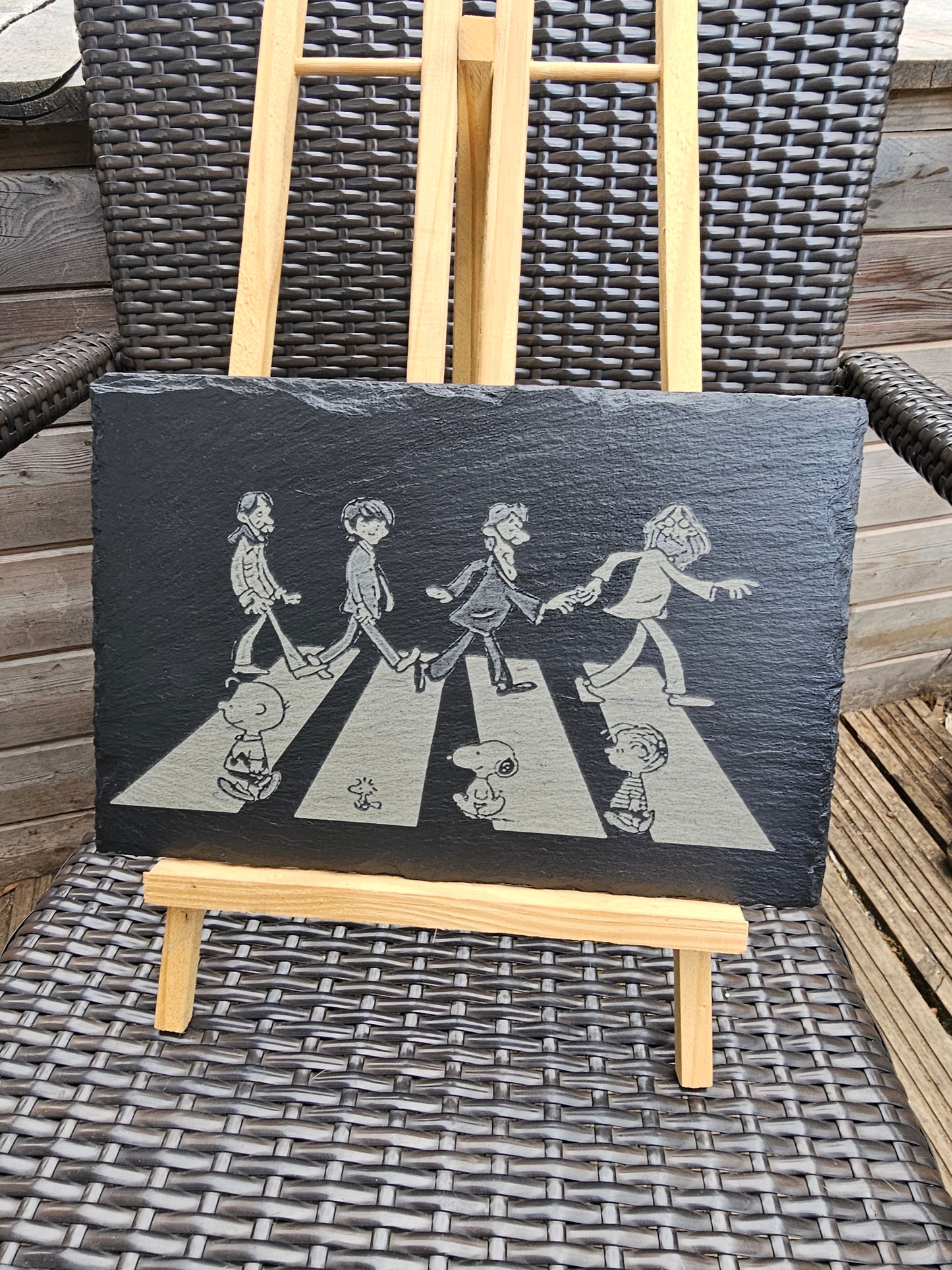 slate Beatles x Peanuts Abbey Road Parody Plaque – 30cm x 20cm –