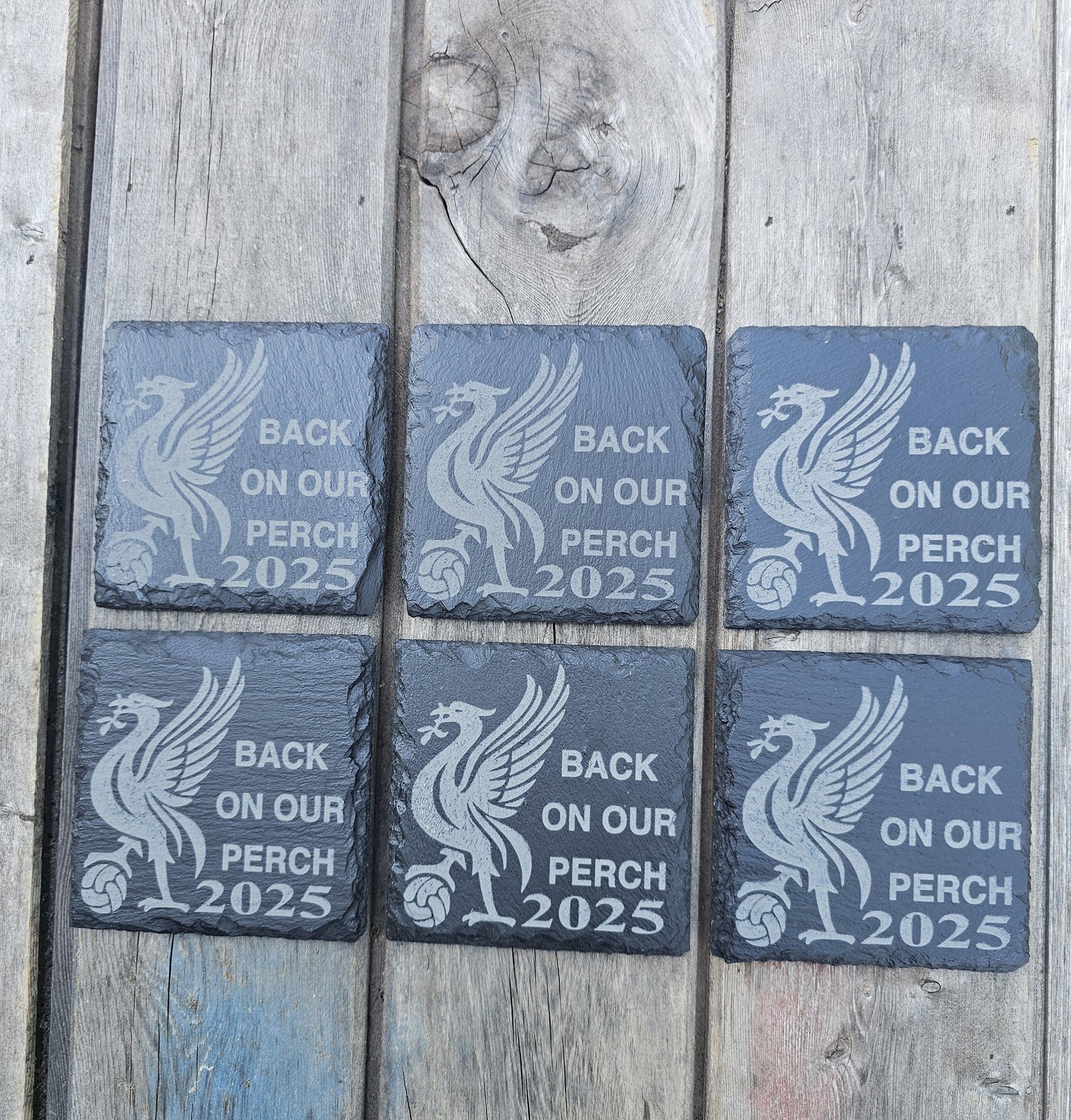 slate Set of 1, 4 or 6 Liverpool FC Coasters – "Back On Our Perch 2025
