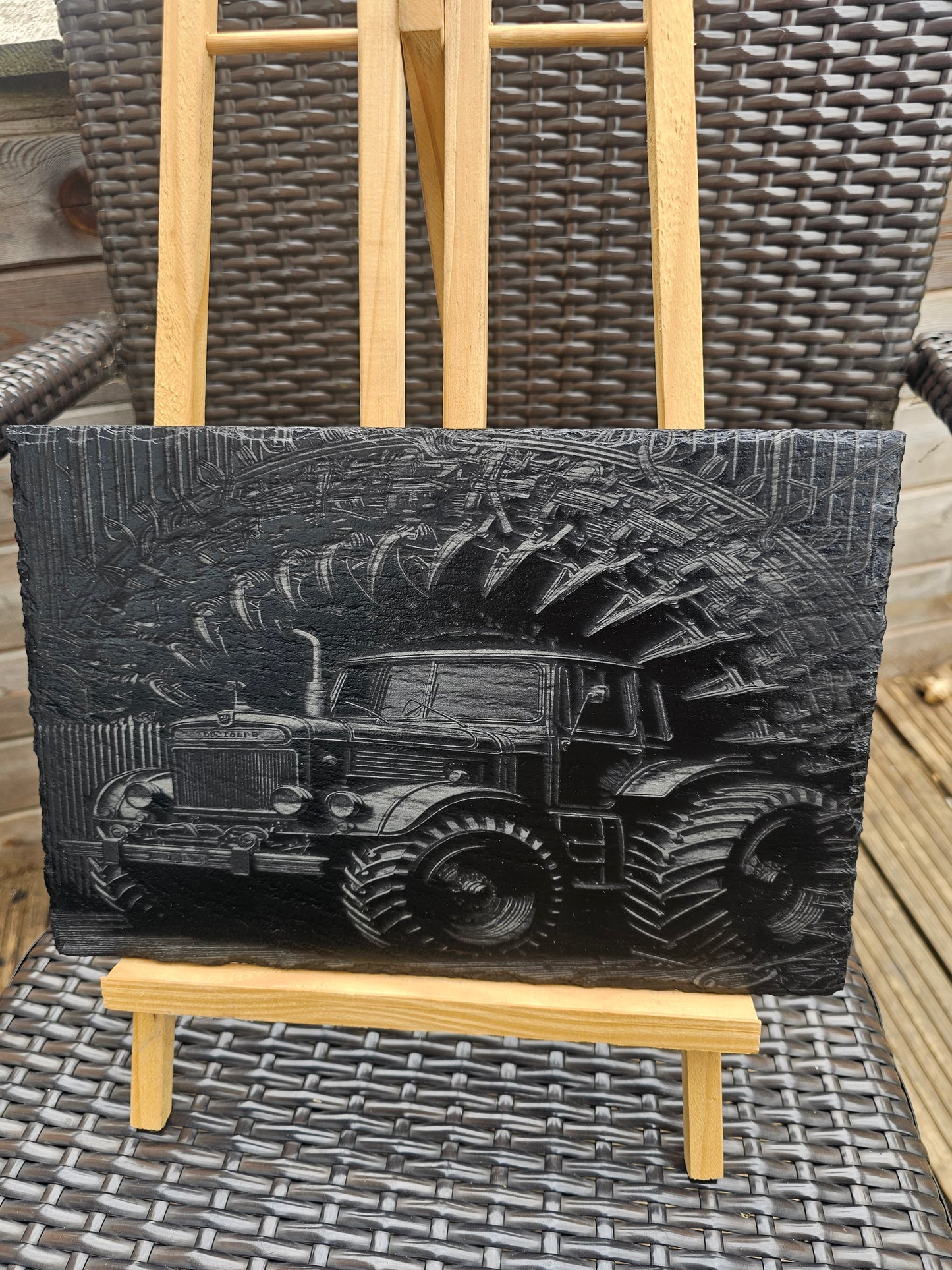 slate Laser Engraved Tractor Sign – Farm Life Wall Art – Rustic Black