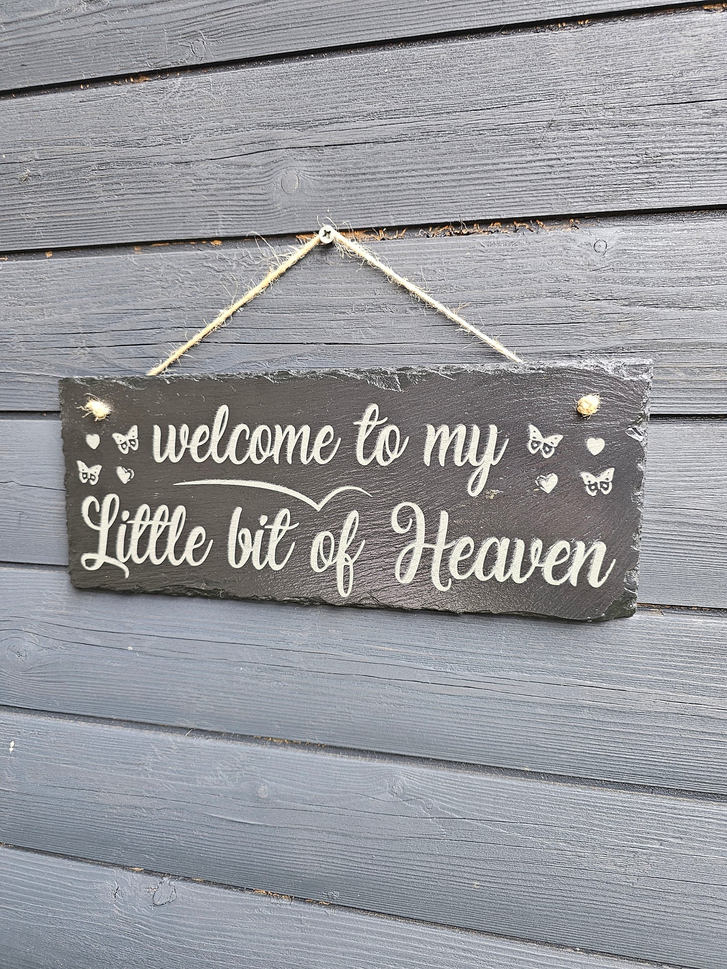 slate Welcome to My Little Bit of Heaven” Hanging Sign 30x12cm Rustic