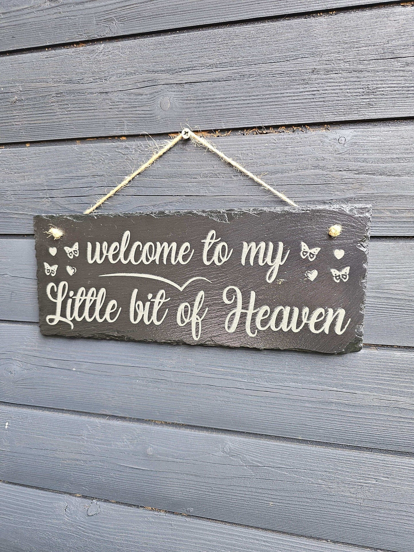 slate Welcome to My Little Bit of Heaven” Hanging Sign 30x12cm Rustic