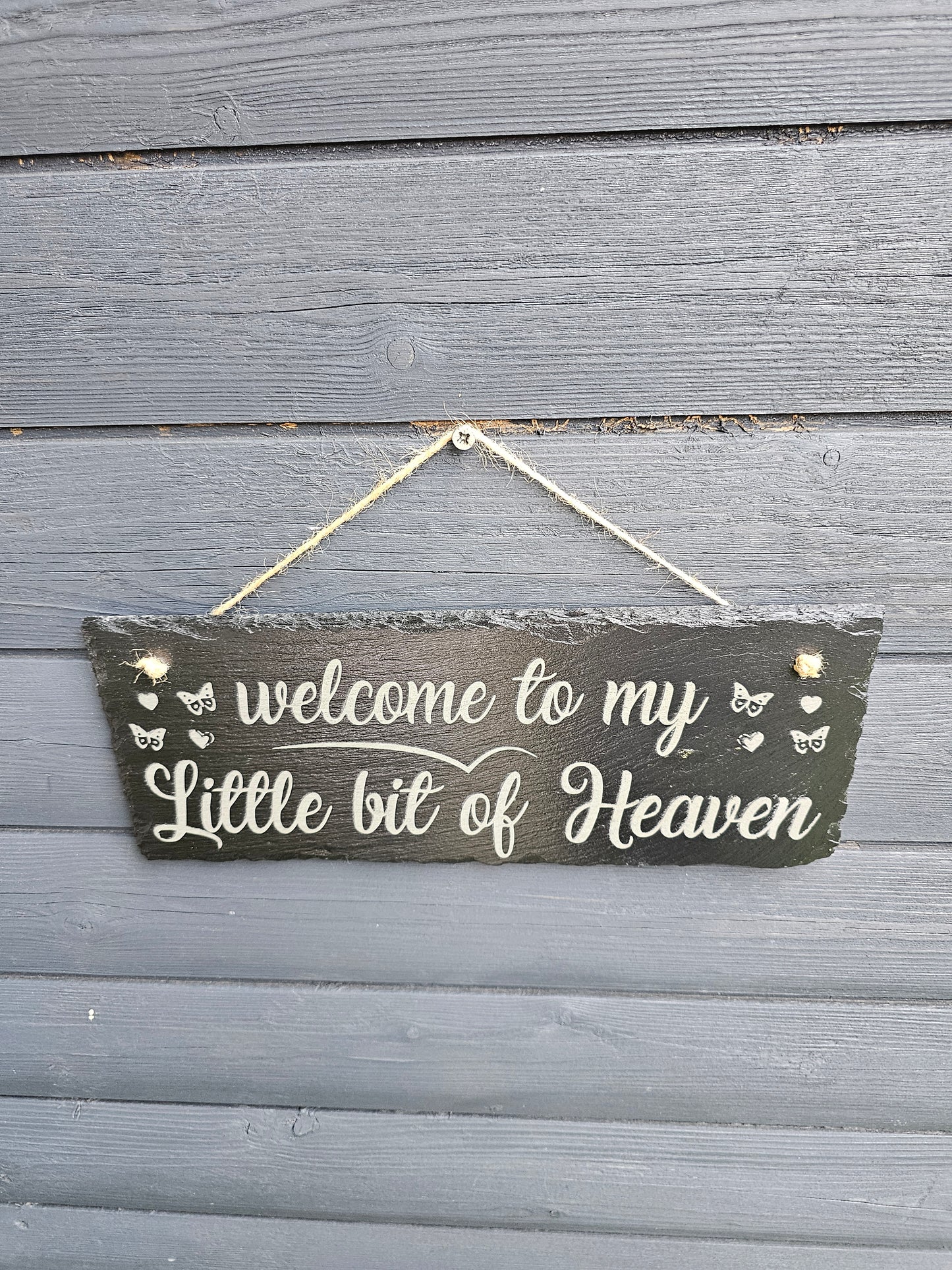 slate Welcome to My Little Bit of Heaven” Hanging Sign 30x12cm Rustic