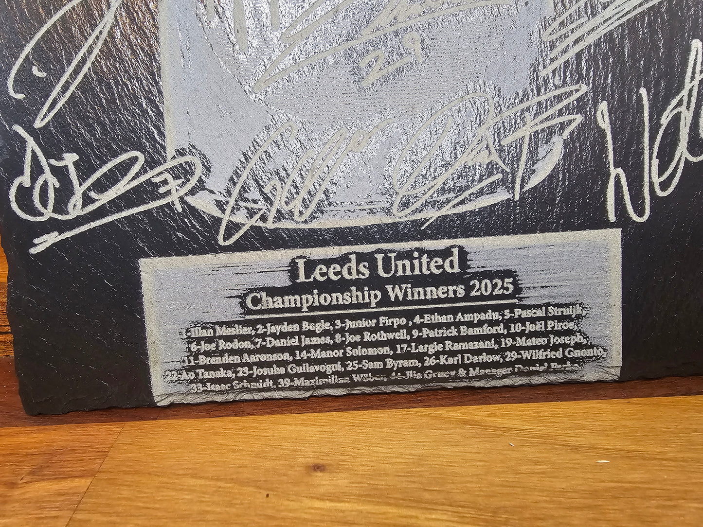 slate Leeds United Championship Winners 2025 Plaque | 30cm x 20cm