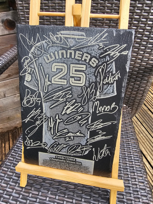 slate Leeds United Championship Winners 2025 Plaque | 30cm x 20cm