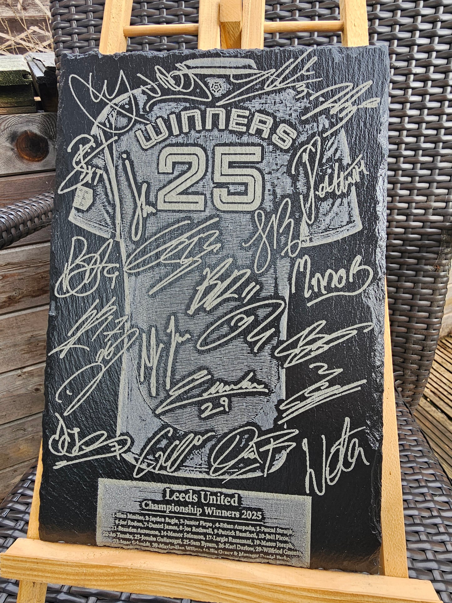 slate Leeds United Championship Winners 2025 Plaque | 30cm x 20cm