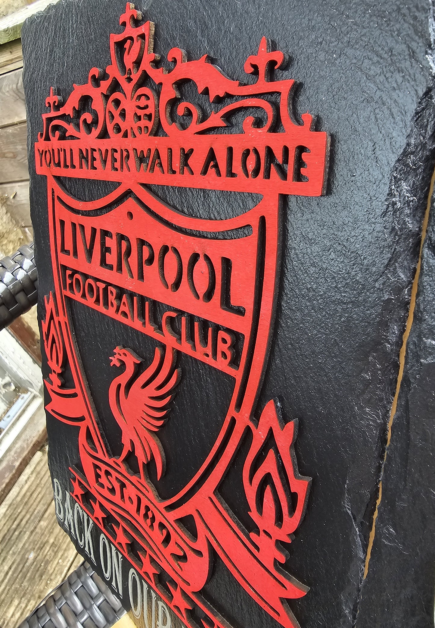 slate Liverpool FC 3D Crest Plaque – “Back On Our Perch” – 30cm x 20cm