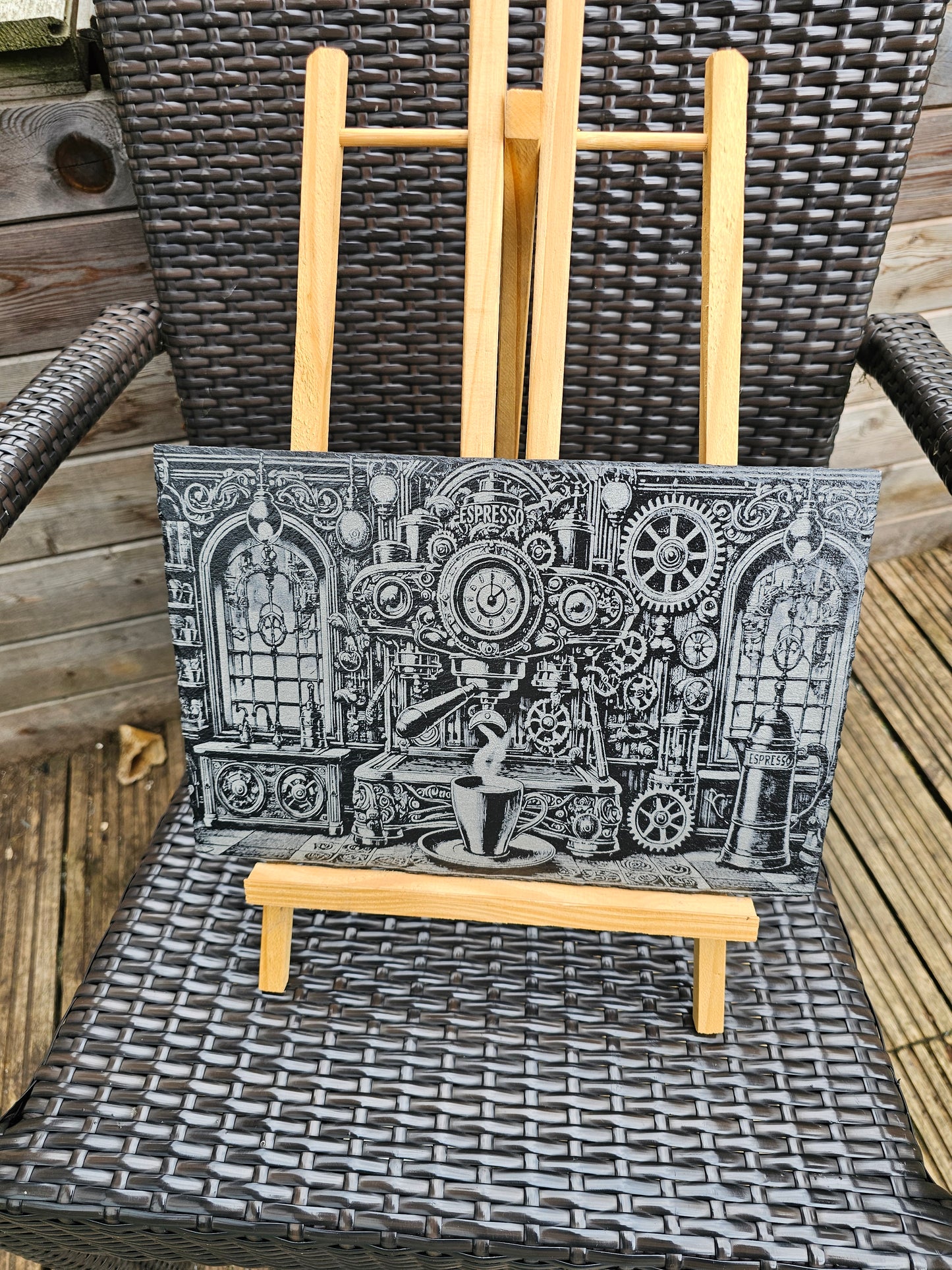 slate Steampunk Espresso Machine Slate Wall Art | Laser