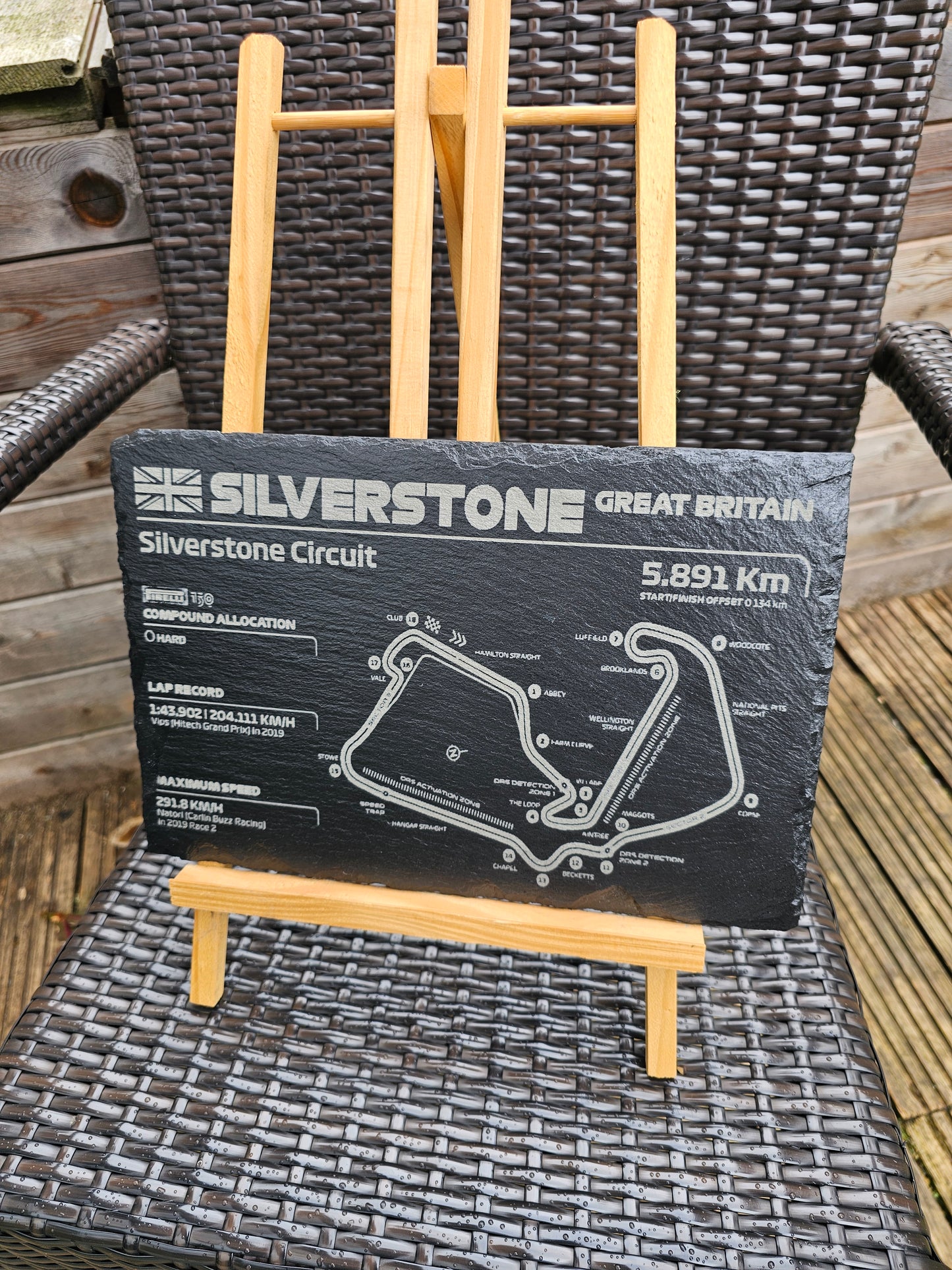 slate Silverstone Circuit Track Map Plaque 30cm x 20cm Laser Engraved