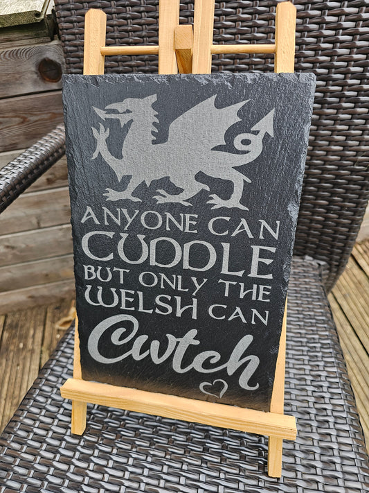 slate Welsh “Cwtch” Laser Engraved Slate Plaque – 30cm x 20cm – Welsh
