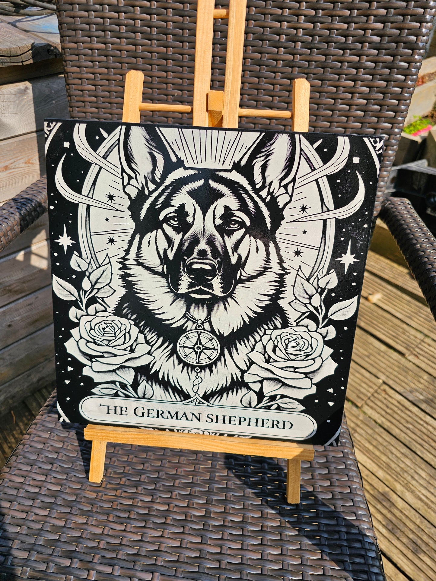 TILE German Shepherd Spirit Animal Art – 30cm x 30cm Hand-Sprayed