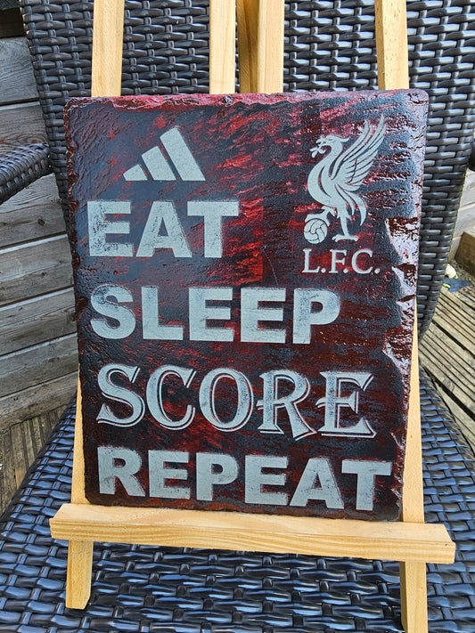 slate liverpool fc plaque – eat sleep score repeat laser engraved lfc