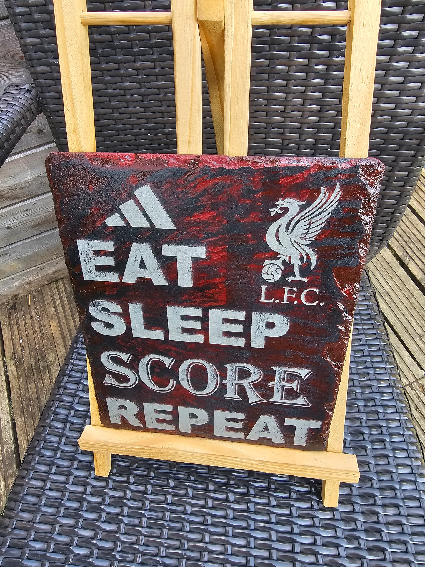 slate liverpool fc plaque – eat sleep score repeat laser engraved lfc