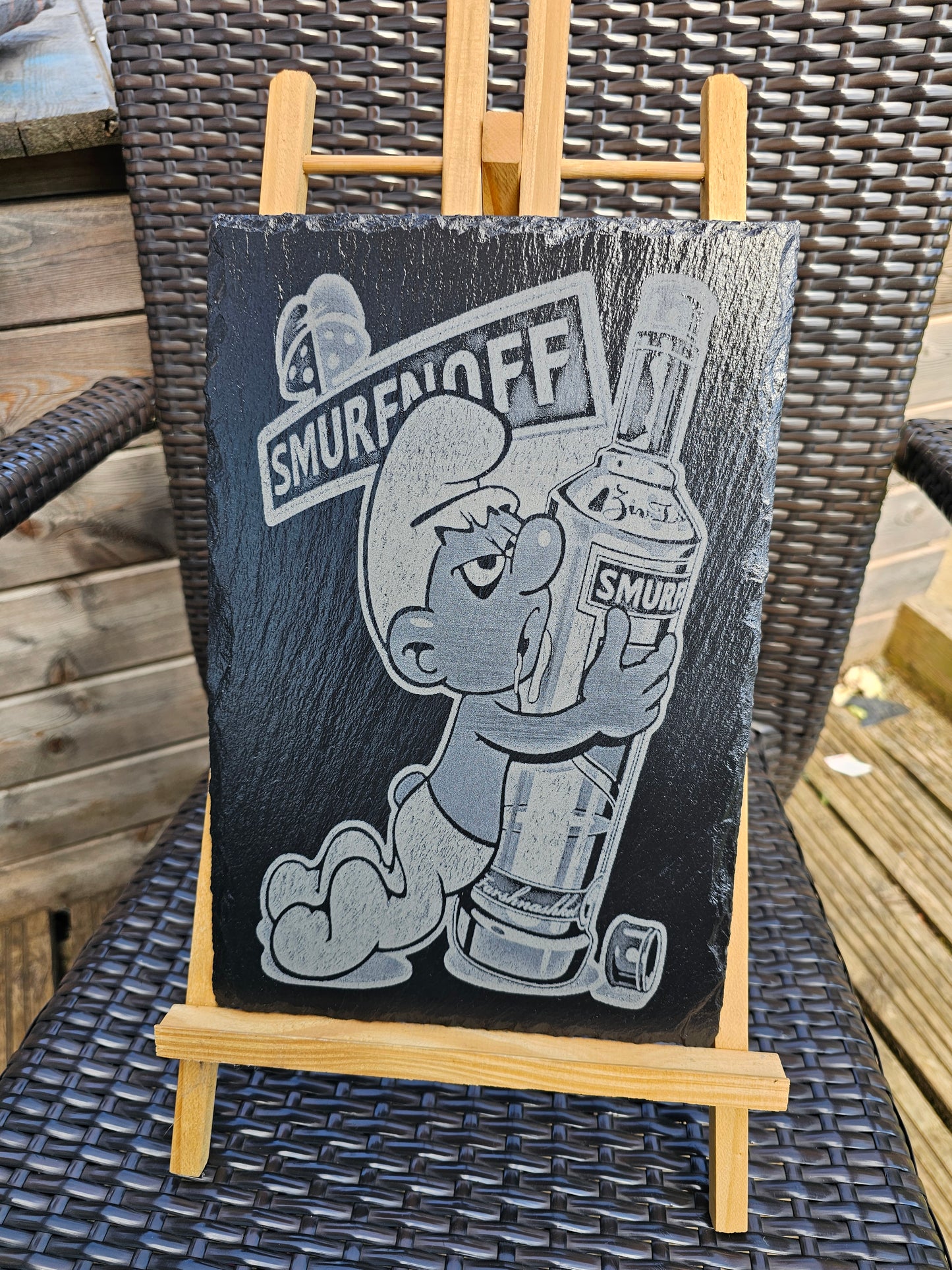 slate funny smurenoff plaque | 30cm x 20cm | laser engraved smurf