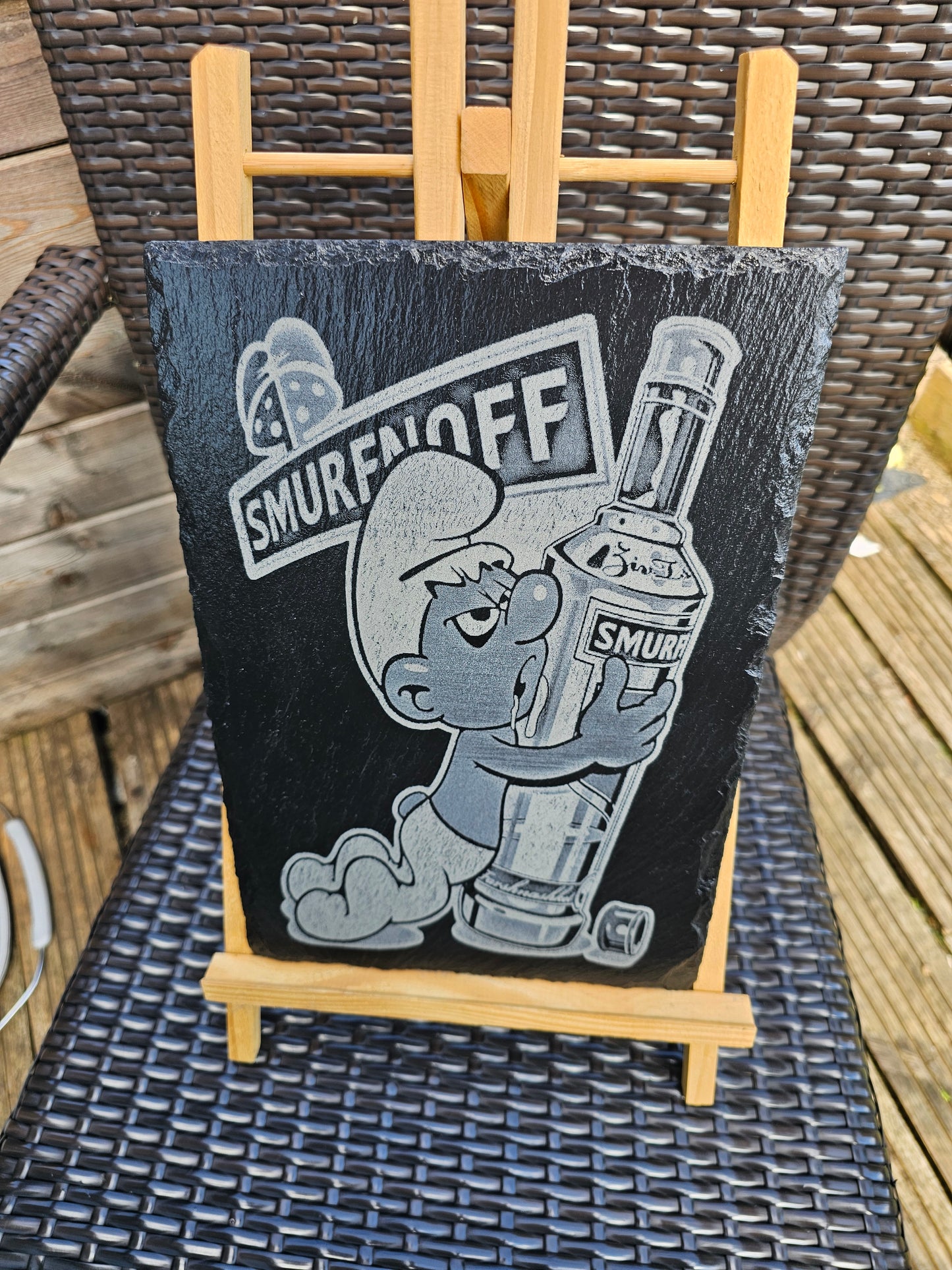 slate funny smurenoff plaque | 30cm x 20cm | laser engraved smurf