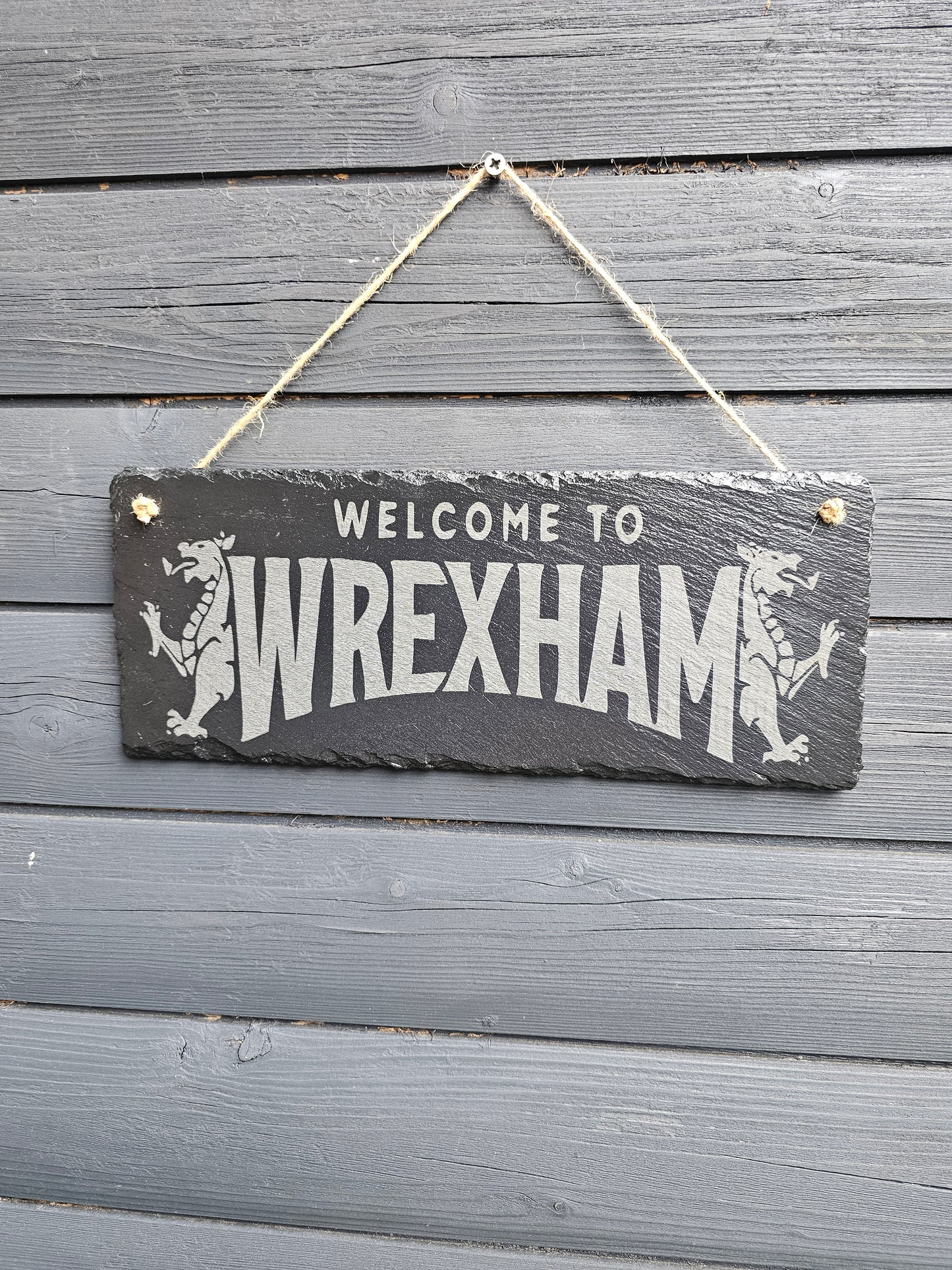 slate Welcome to Wrexham Laser Engraved Sign – 30cm x 12cm –
