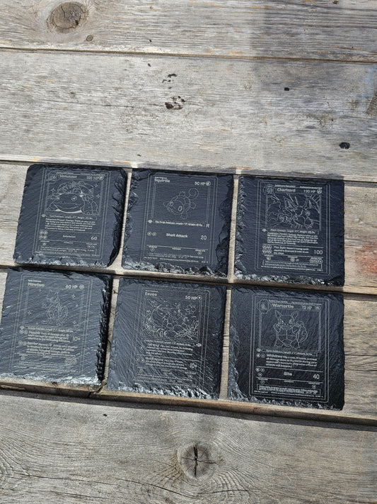 coasters Set of 1, 4 or 6 Laser Engraved Pokémon Slate– 10cm x 10cm |