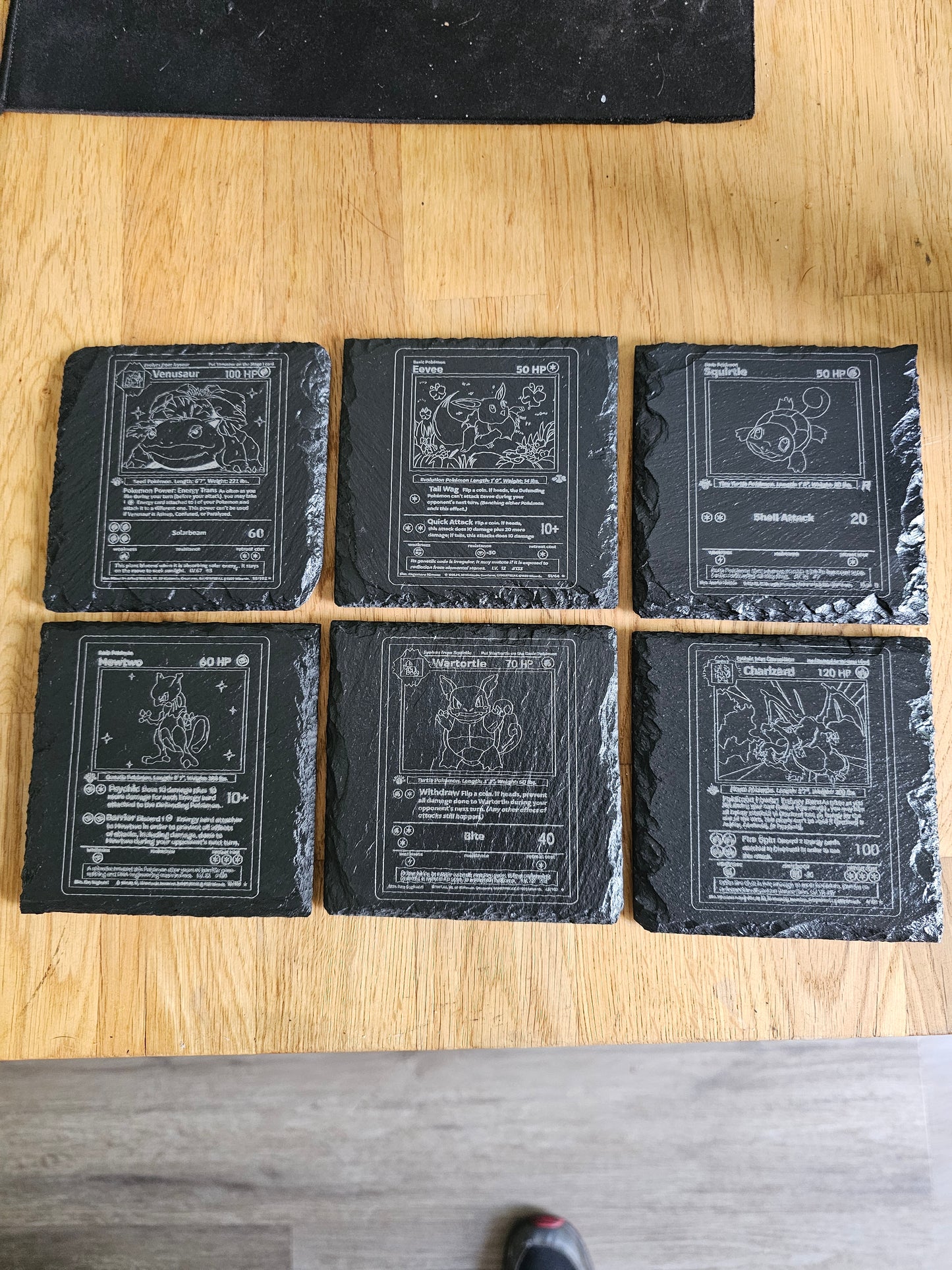 coasters Set of 1, 4 or 6 Laser Engraved Pokémon Slate– 10cm x 10cm |