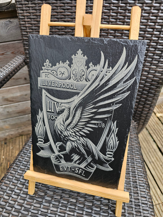 slate Liverpoool FC Crest with Liver Bird Laser Engraved Slate Plaque