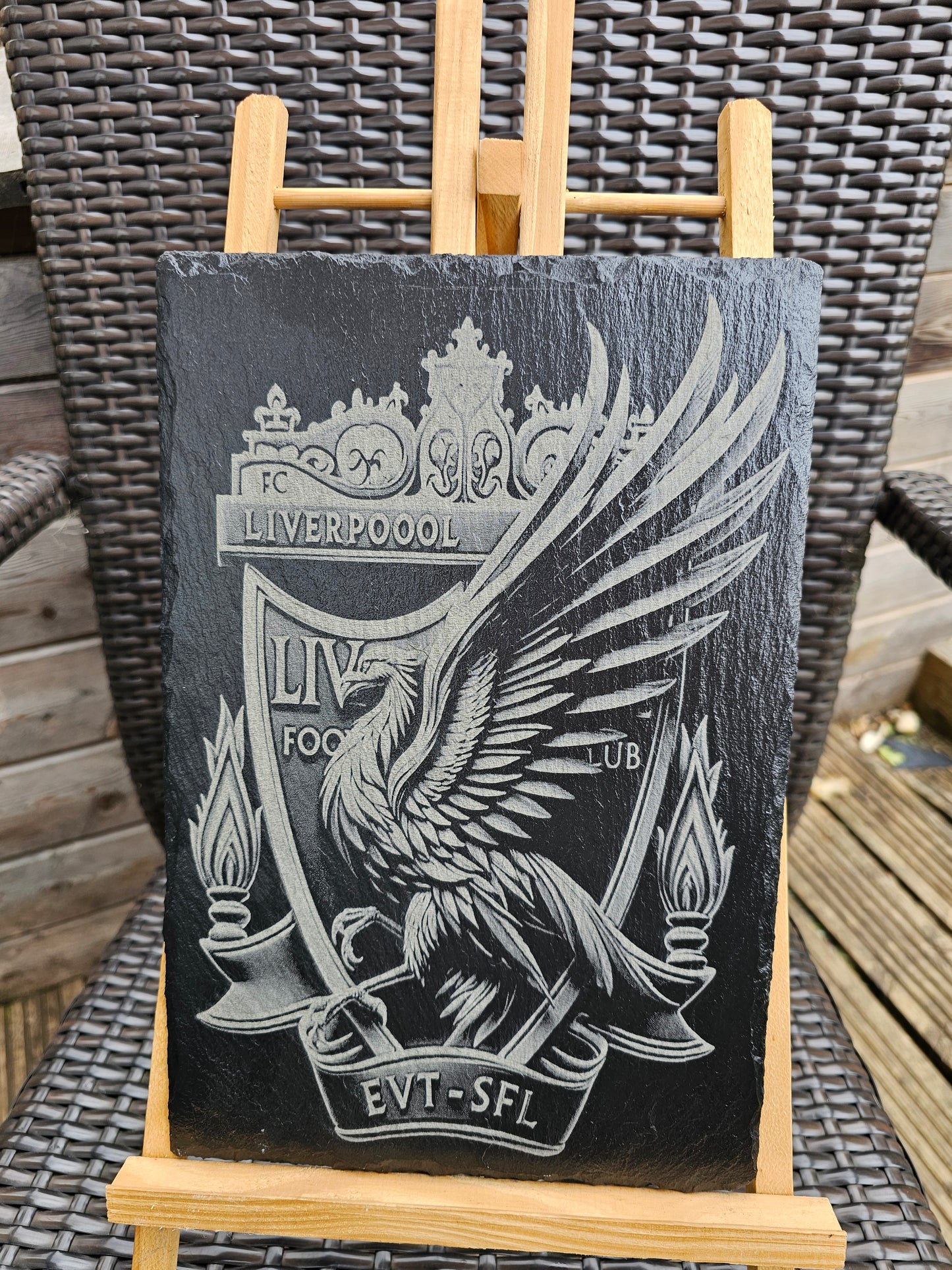 slate Liverpoool FC Crest with Liver Bird Laser Engraved Slate Plaque
