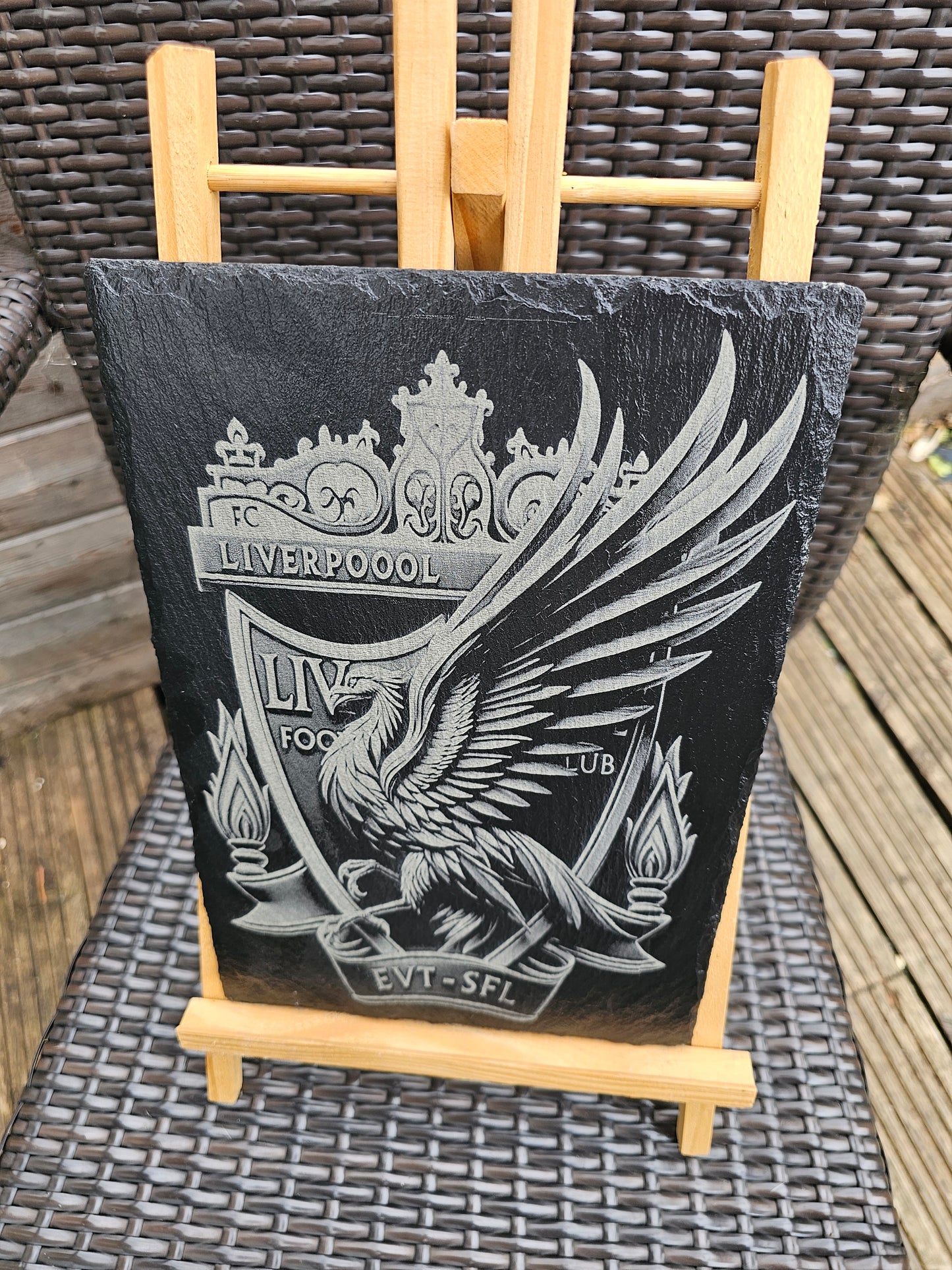 slate Liverpoool FC Crest with Liver Bird Laser Engraved Slate Plaque