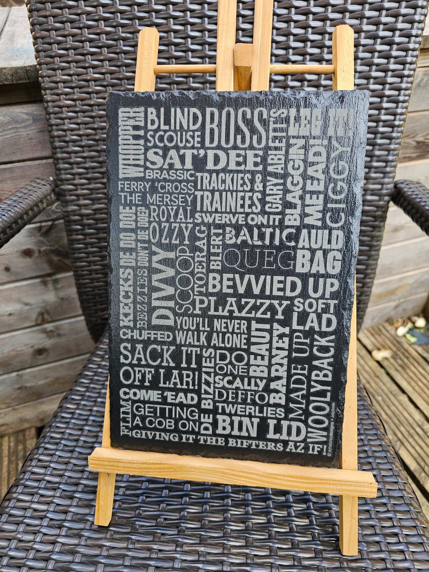 slate Liverpool Scouse Slang Word Art | 30cm x 20cm Laser Engraved