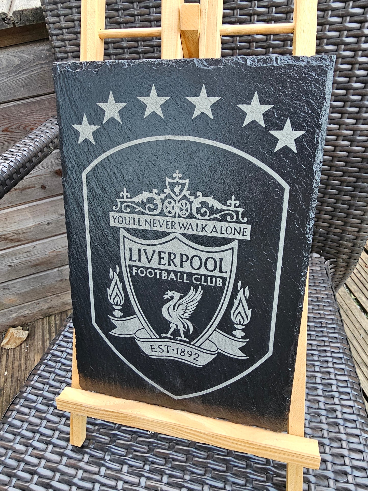 slate Liverpool FC 6 Stars Crest Plaque | 30cm x 20cm | Laser Engraved