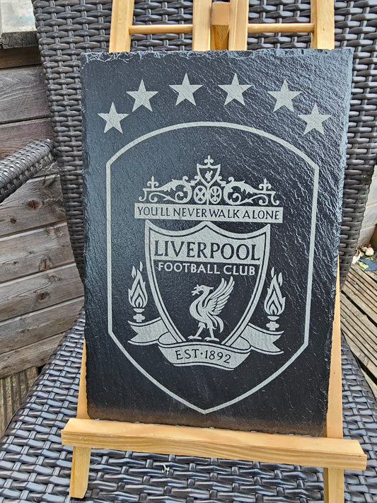 slate Liverpool FC 6 Stars Crest Plaque | 30cm x 20cm | Laser Engraved