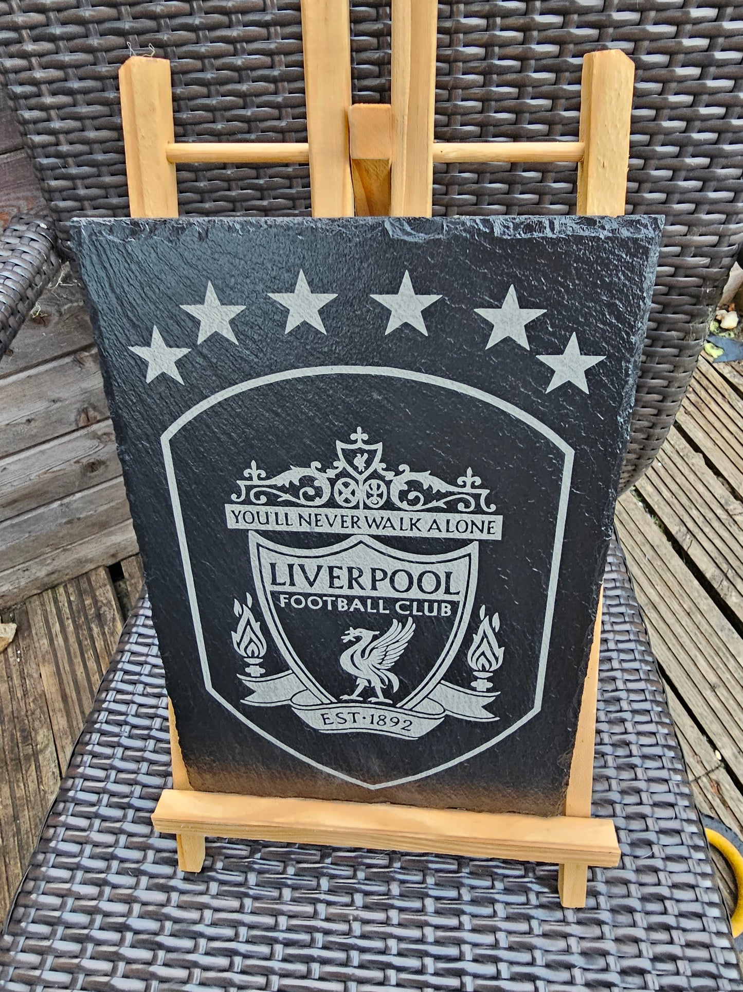 slate Liverpool FC 6 Stars Crest Plaque | 30cm x 20cm | Laser Engraved