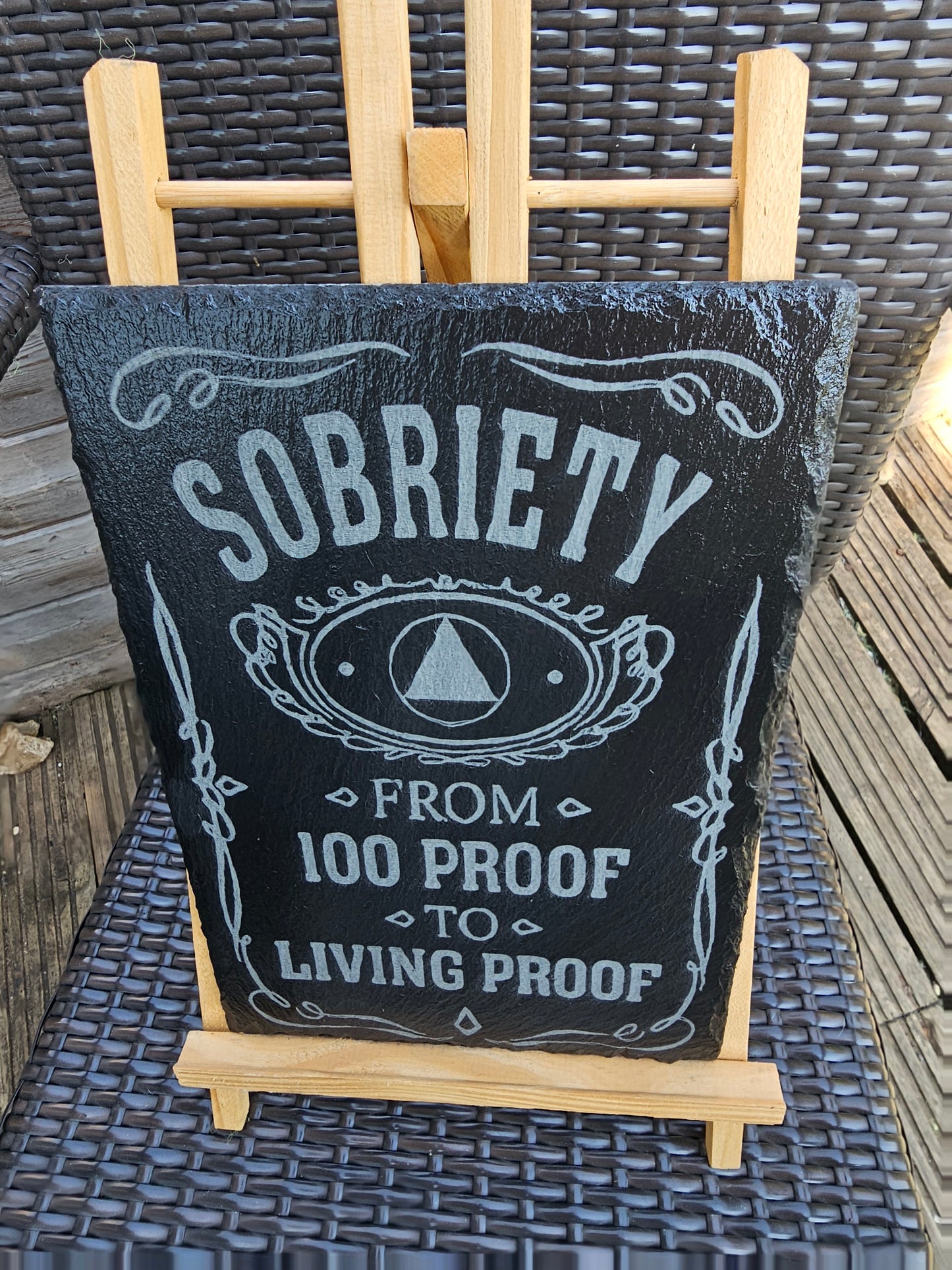 Slate Plaque Sobriety "From 100 Proof to Living Proof" Inspirational