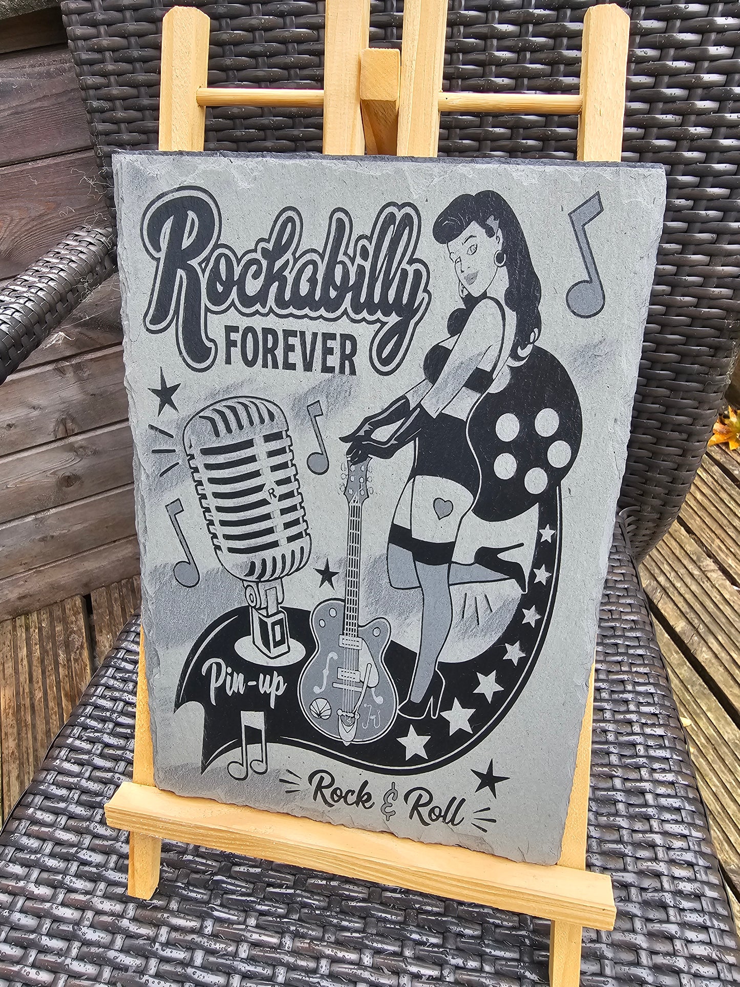 slate Rockabilly Forever Plaque – Pin-Up Rock & Roll Design |